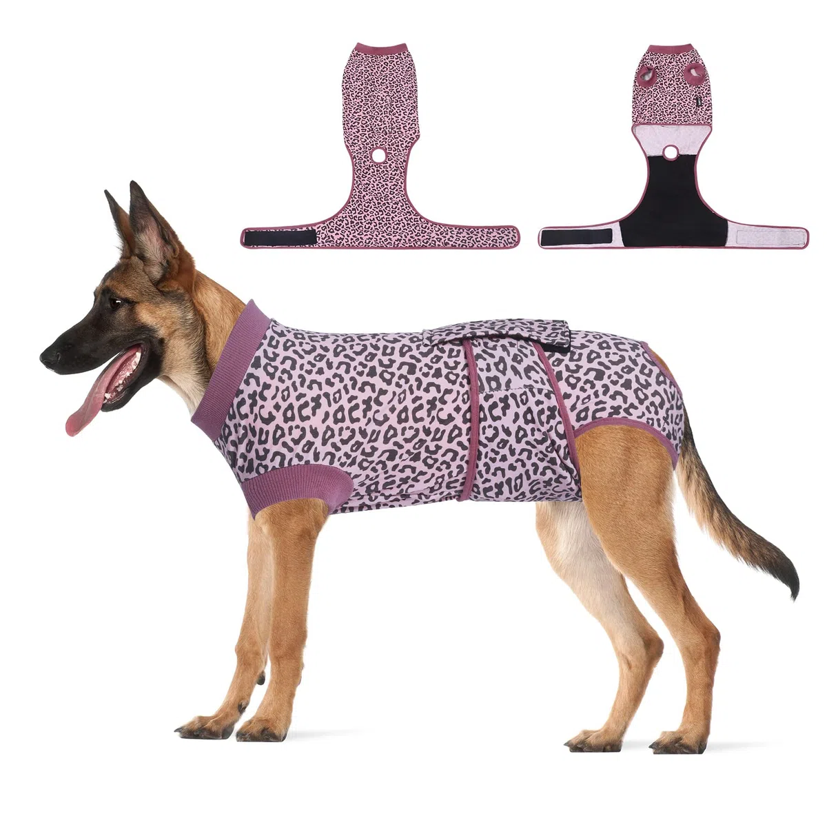 Jiupety Combinaison de convalescence réglable pour chien, pour plaie abdominale après une chirurgie, substitut de collier électrique, taille XL, motif léopard rose