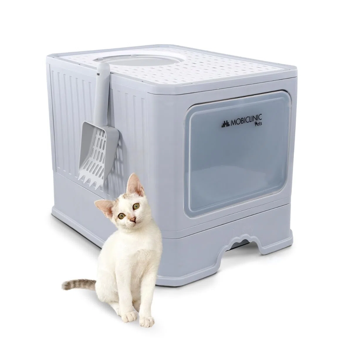 Mobiclinic® Pets, Bac à litière pour Chats Couvert, Tiroir Amovible, Inclus Une Pelle, Catbox, Double entrée Frontale et supérieure avec Couvercle, Grille, Démontable