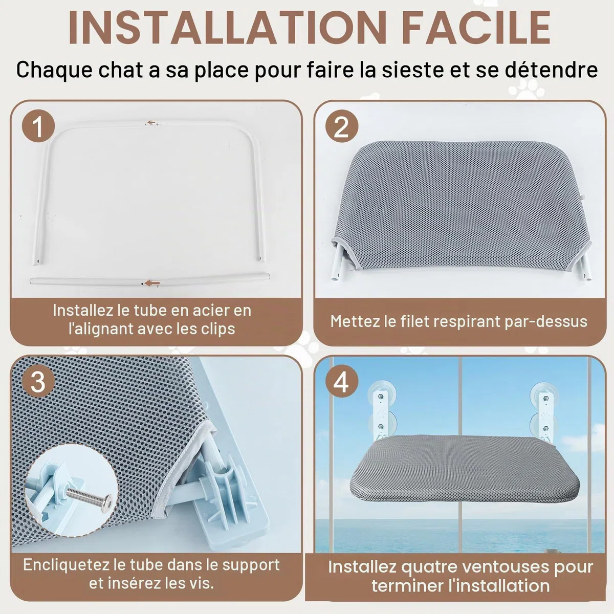 Hamac pour Chat sans Fil, Chats Places de Fenêtre Chats, Respirant Surveiller, Prendre Bains Soleil Et Grimper, avec Ventouses Puissantes, Tissu Lavable, Hamac pour Chat,Supporte Jusqu'à 15kg Maximum