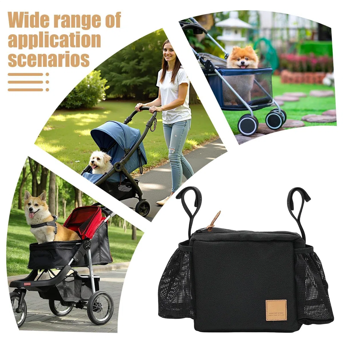 Organisateur de poussette pour animaux | Grande capacité, fermeture à glissière anti-dérapante, pochette de voyage pour chiot | Sac de poussette pour chiot - Pour maison intérieur extérieur camping pi