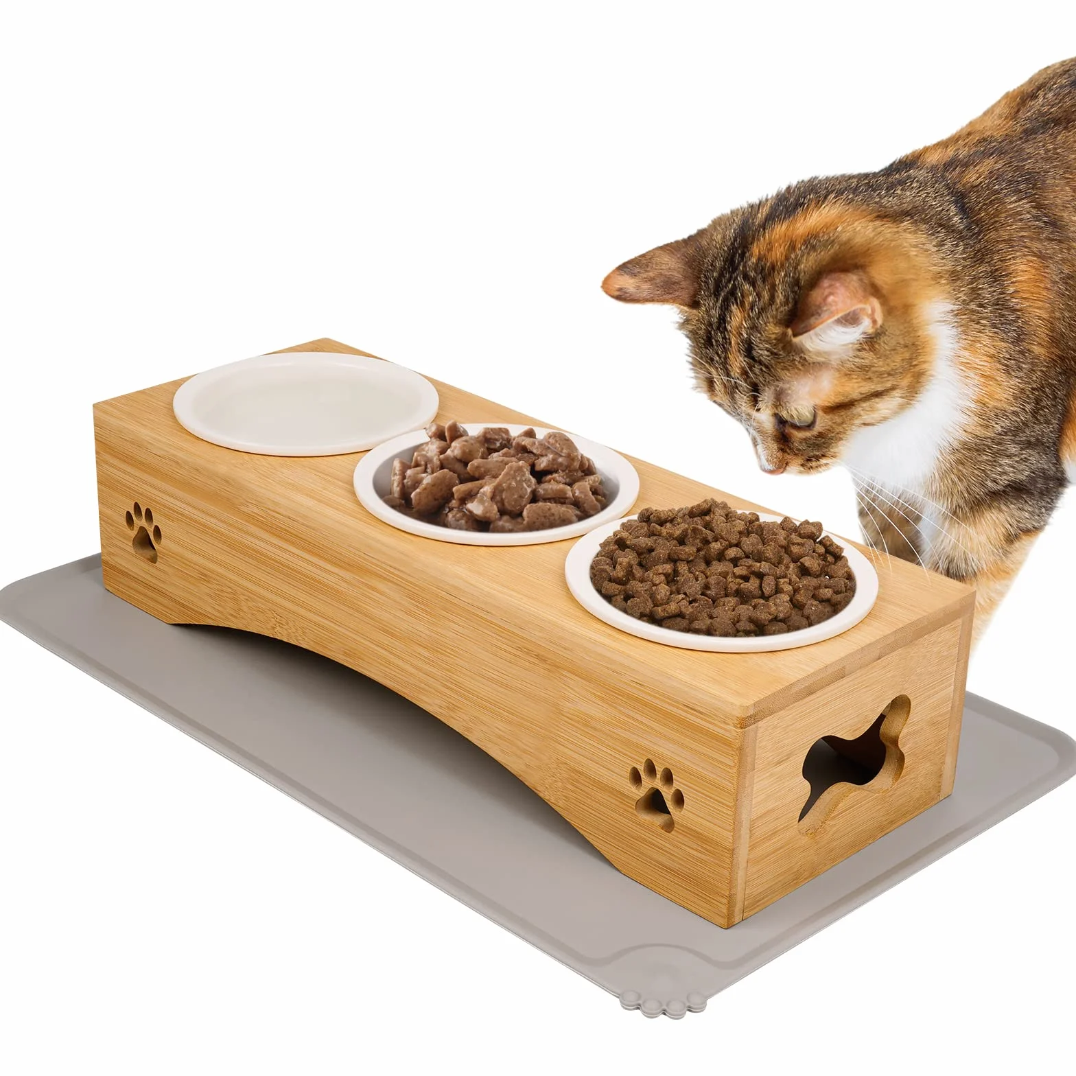 Lot de 3 gamelles surélevées pour chat avec support de gamelle en silicone, gamelle en céramique, gamelle pour chiens et chats et petits chiens