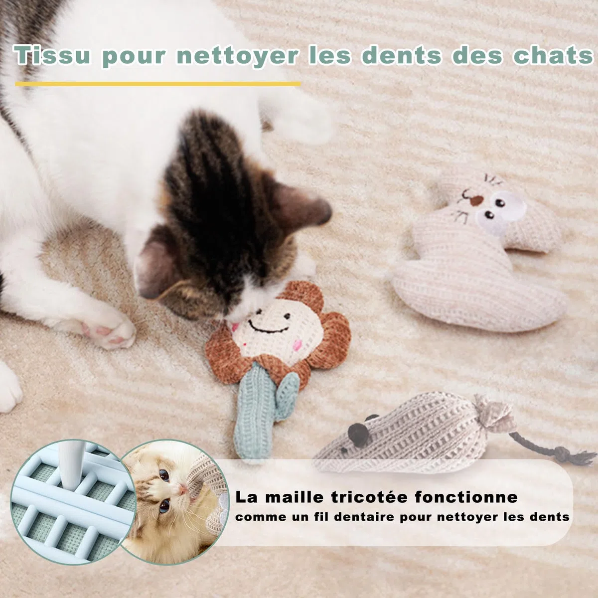 7-en-1 Jouet Chat Interactif, Ventouse Collante Lavable, Jeu pour Chat Oiseau Qui Bouge Interieur, Jouets Suspendus pour Chats, Bâtonnets Herbe à Chat et Corde à Mâcher, Oreiller en Peluche