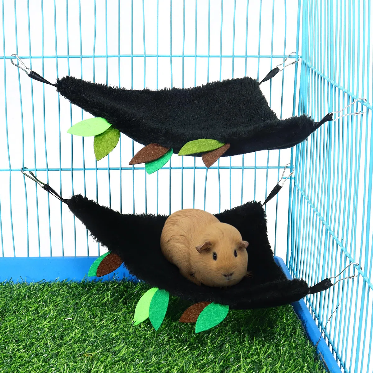 Lot de 5 hamsters à suspendre pour hamster, rat, cochon d'Inde, cage jouet accessoire de cage à motif forêt, tunnel et balançoire pour petits animaux, planeur, écureuil jouant au sommeil (noir)