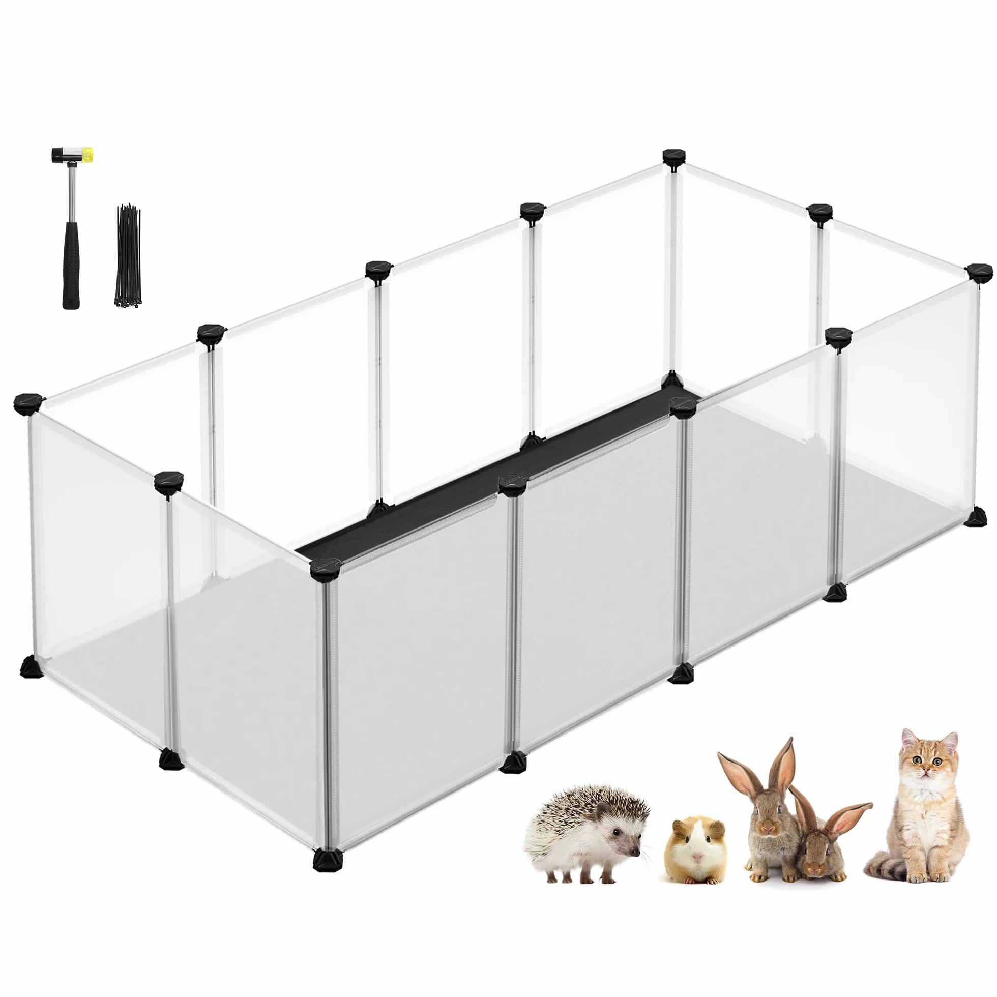 SONGMICS Enclos pour Animaux avec Plancher et Tapis Imperméable et Amovible, Parc pour Petits Animaux, pour Hamsters, Lapin, Hérisson, Cochon d’Inde, 125 x 63 x 42 cm, Blanc LPC009W01