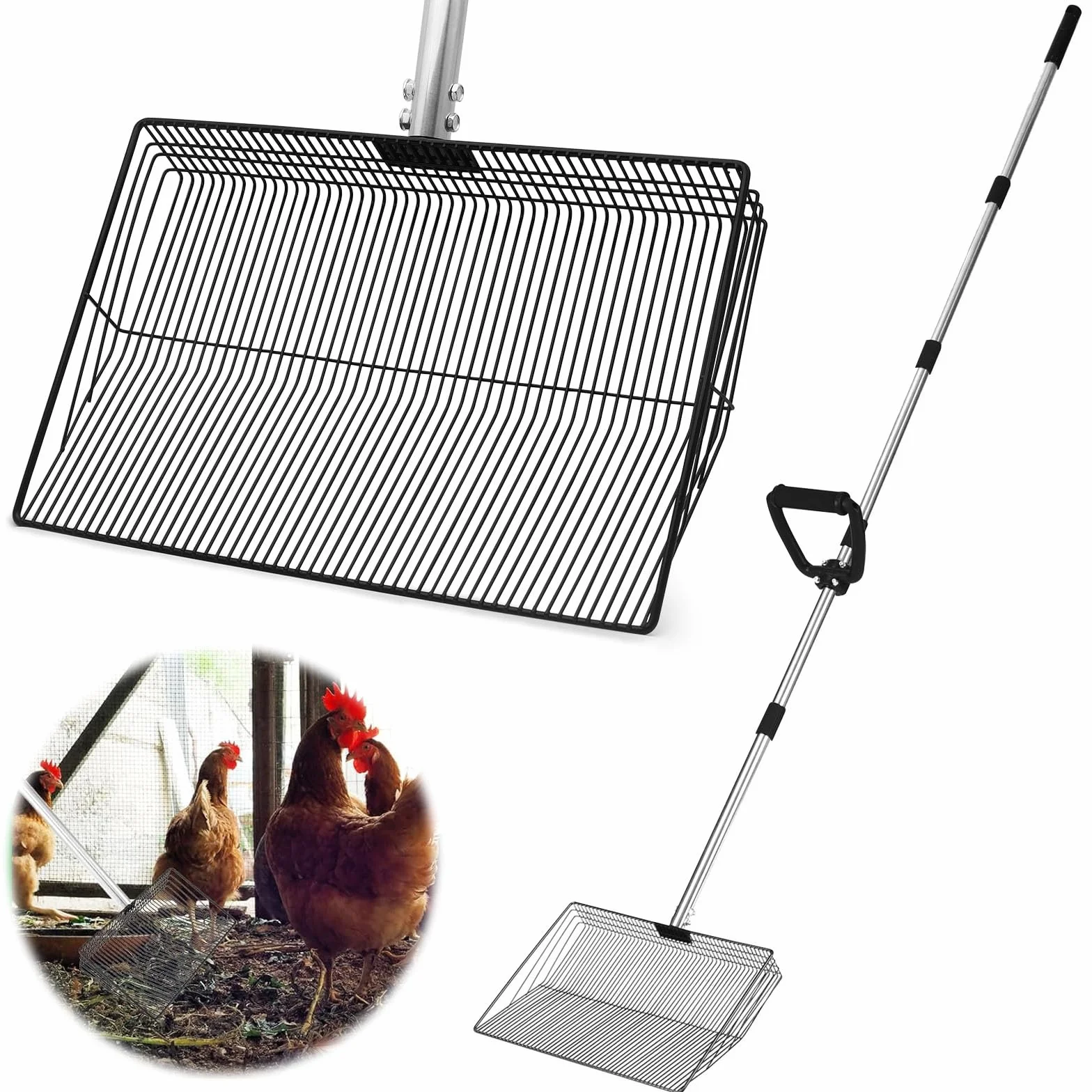 Pelle à déjections d'animaux de compagnie extra large – Manche de 173 cm de long avec poignée en D – Pelle en métal de 38 cm de large pour poulailler, jardin, niche pour chien, clapier – Pelle