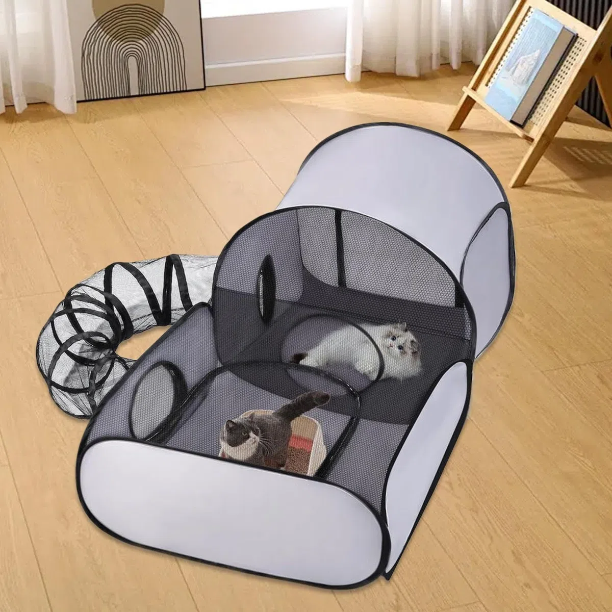 Parc d'Extérieur pour Chats - Parc d'exercice pour Chaton avec Tente et Tunnel - Maison Pliable Interractive Aire de Jeu Exercice pour Chaton Chiot Et Petits Animaux Voyage Extérieur