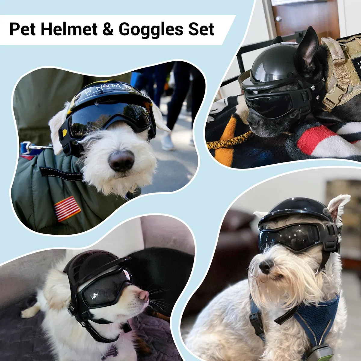 Lot de 2 lunettes pour chien avec casque, casque et lunettes pour chiens de petite et moyenne taille - Noir
