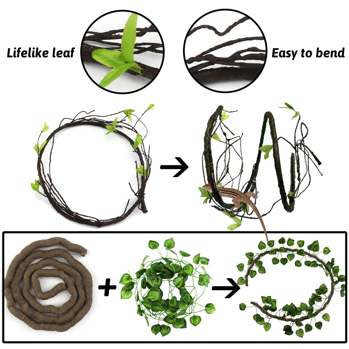 QUOZUO Terrarium Plante Decoration Vignes Plante tombante Artificielle Branche Decorative pour Lézard Escalade, Caméléon, Gecko, Serpents, Tortue