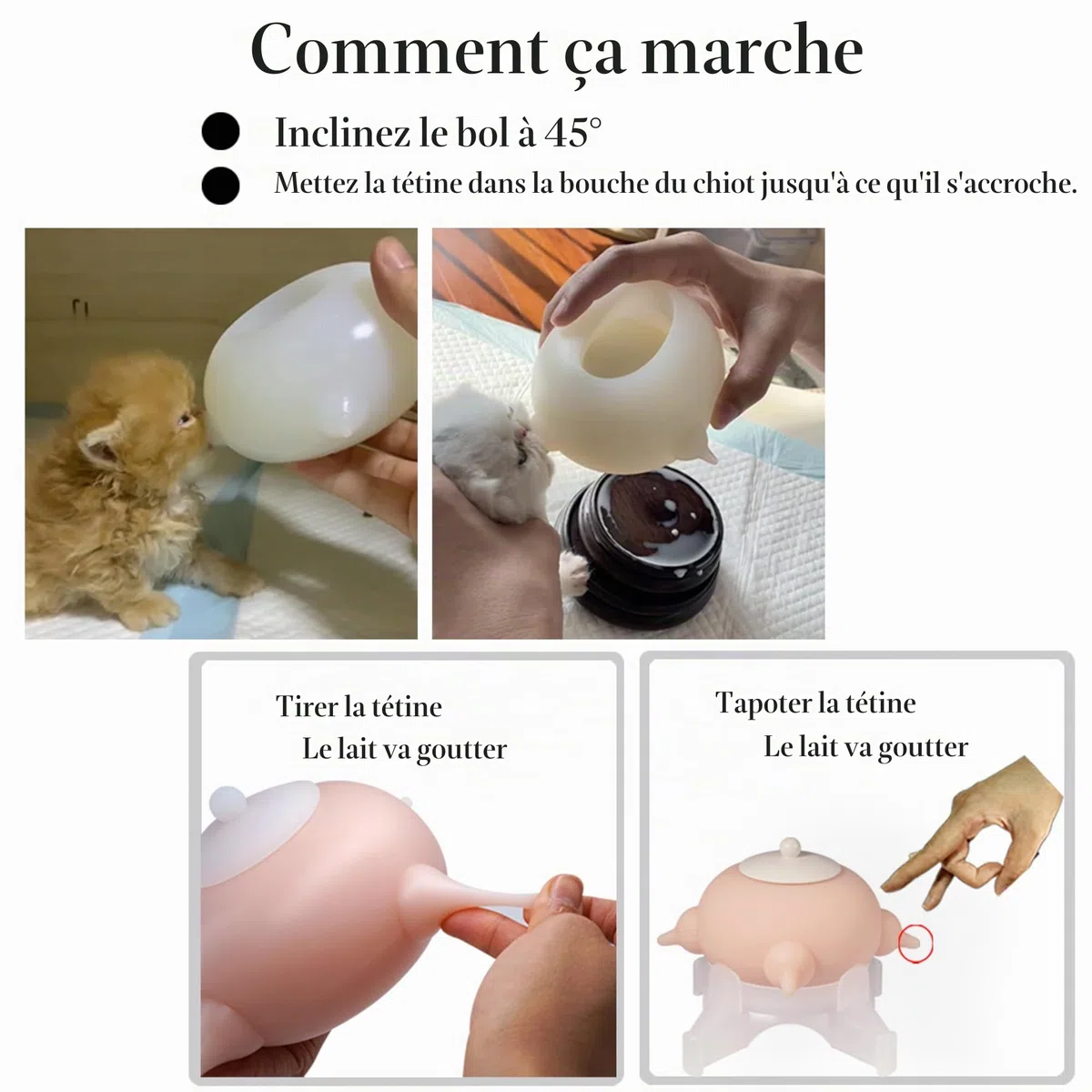 Doggiema Mangeoire à Lait pour Chiot, Biberons pour Chiots, pour Plusieurs Chiots 4 Tétines en Silicone Allaitement pour Chiot Bubble Milk Bowl