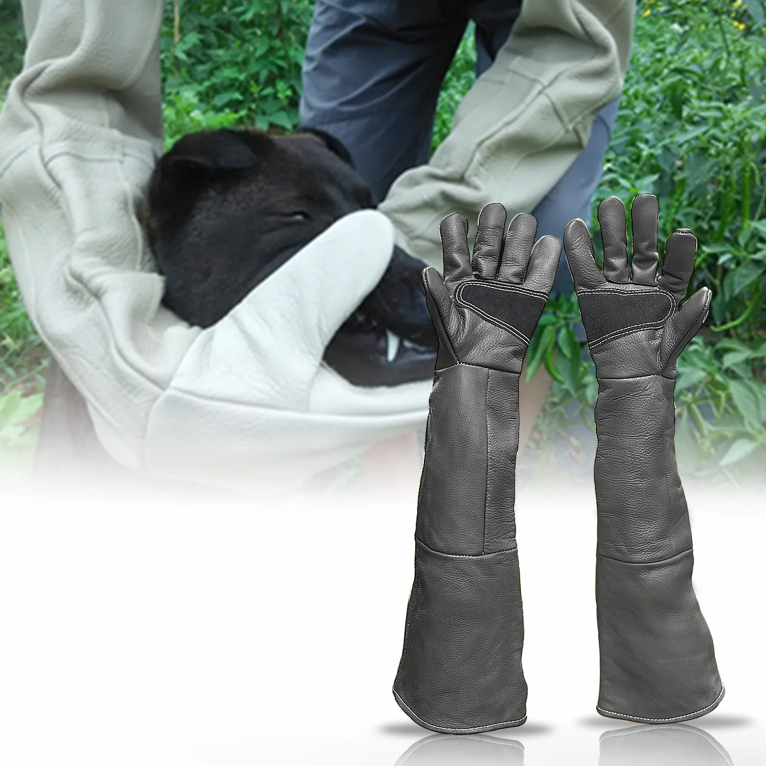 Anti-Morsure Gants de Manutention pour Animal, 60cm Gants de Travail en Cuir pour Le Soudage, Le Jardinage ou la Manipulation de Chat/Chien/Serpent/Lézard/Faucon/Reptile (Couleur Profonde)