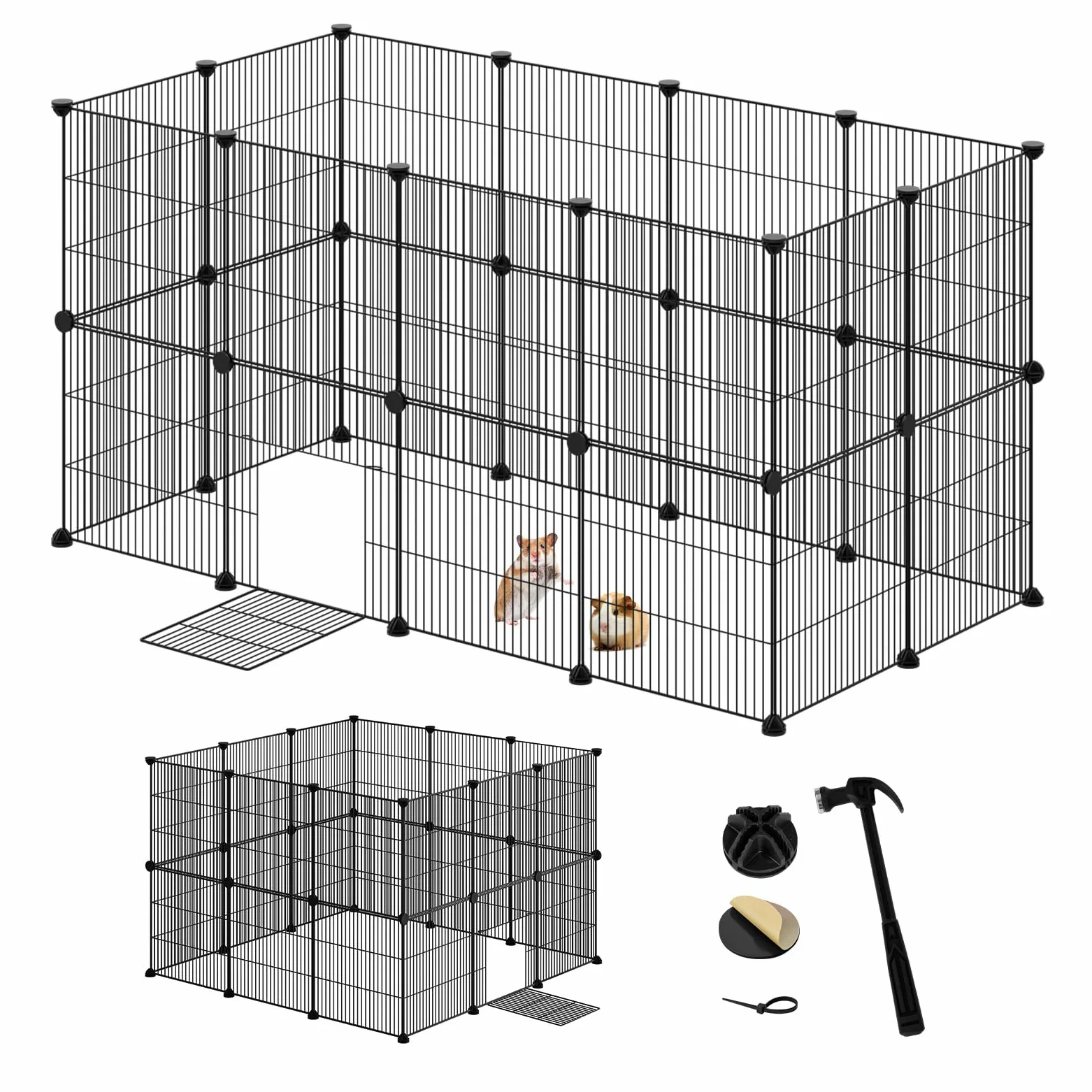 EUGAD Lot de 24 Enclos Lapin avec Porte, Modulable Enclos Lapin Intérieur, DIY Parc pour Petits Animaux, Clapier Métallique, Clôture Réglable pour Lapins Hérissons Furets 142x72x72CM