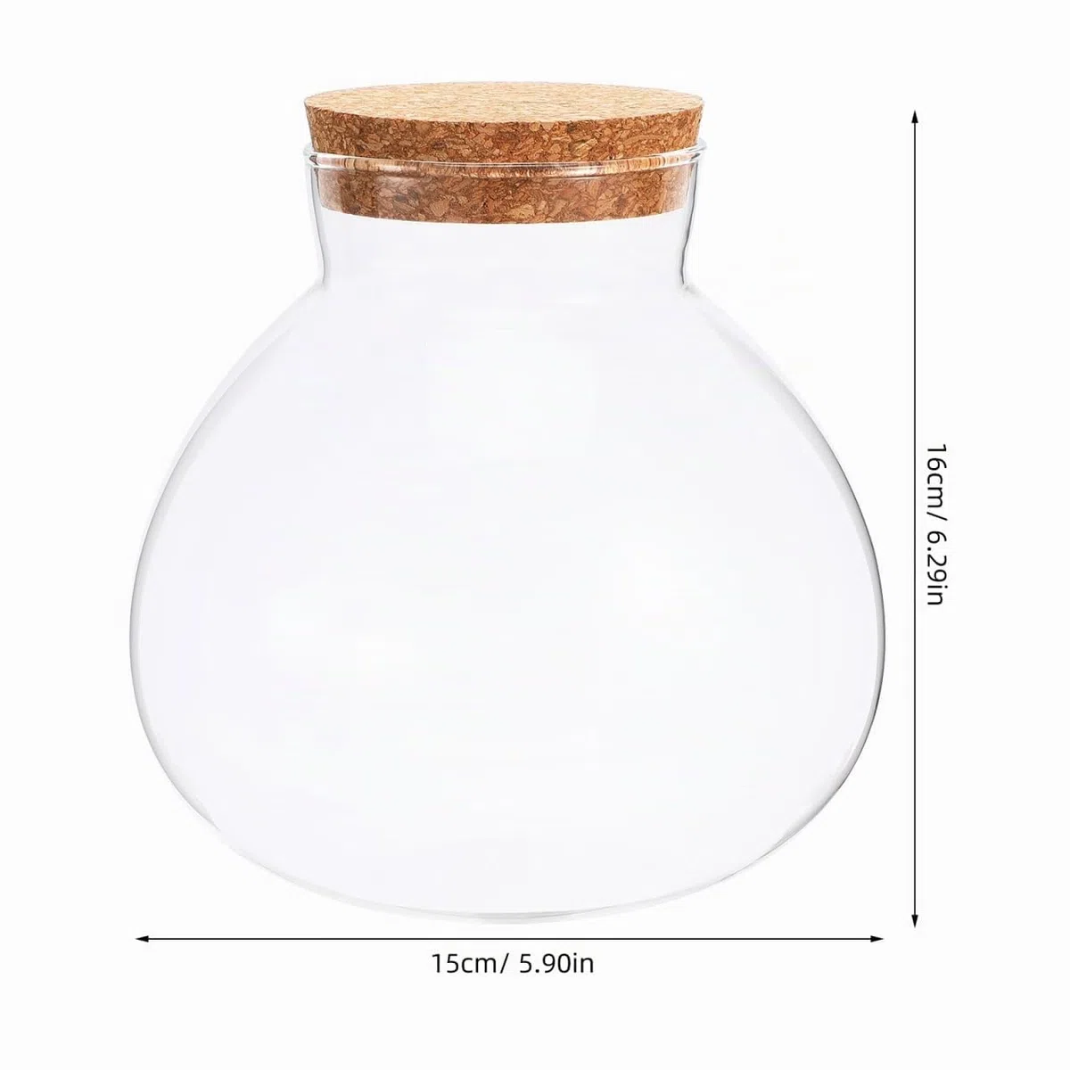 Happyyami Pot rond en verre transparent avec bouchon en liège pour terrarium à faire soi-même pour fougère et Fittonia Créez votre centre de table de jardin intérieur 15 cm