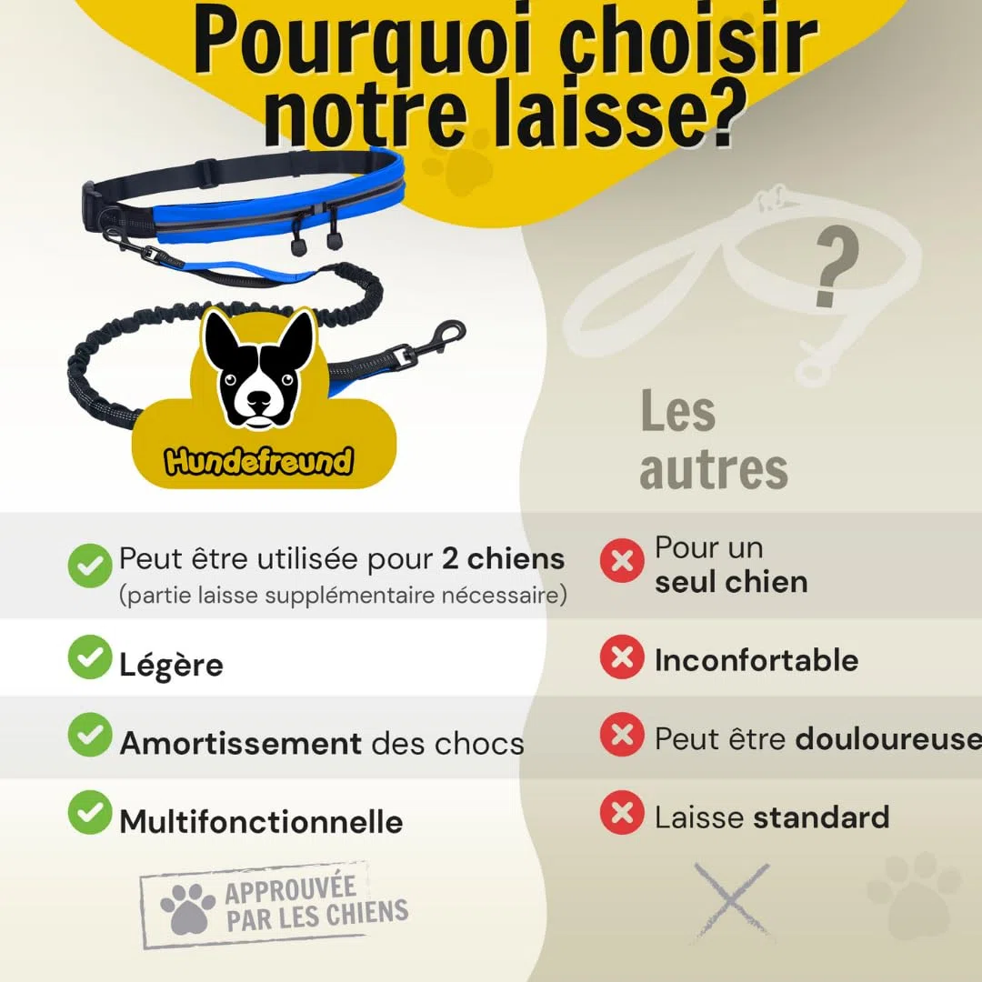 Hundefreund Laisse de Jogging avec Ceinture | Laisse pour Canicross de 120 à 180 cm pour Chiens de Taille Moyenne à Grande | Faites du Vélo, de la Course à Pied et de la Randonnée aux Mains Libres