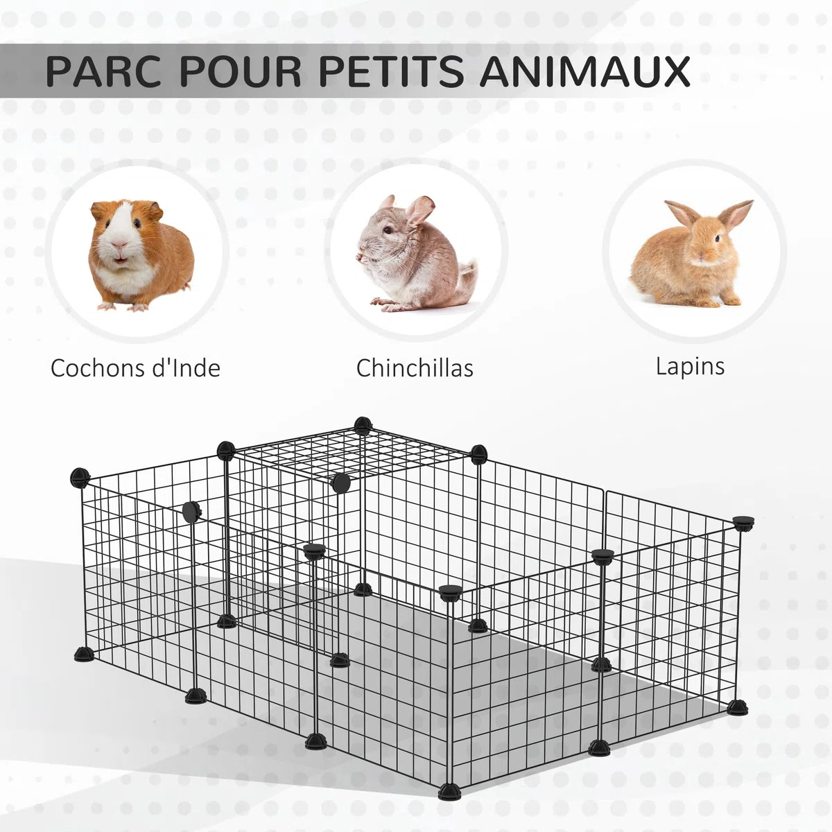PawHut Enclos pour Petits Animaux Parc pour Lapins, cochons d'Inde et rongeurs clôture pour Animaux domestiques modulable, Noir