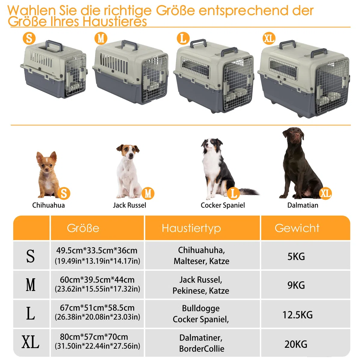 FIVMEN Cage de transport pour chien 67 x 51 x 58,5 cm avec roulettes et fenêtres en fer, portes, caisse de transport pour animaux, avion, voiture, voyage et transport