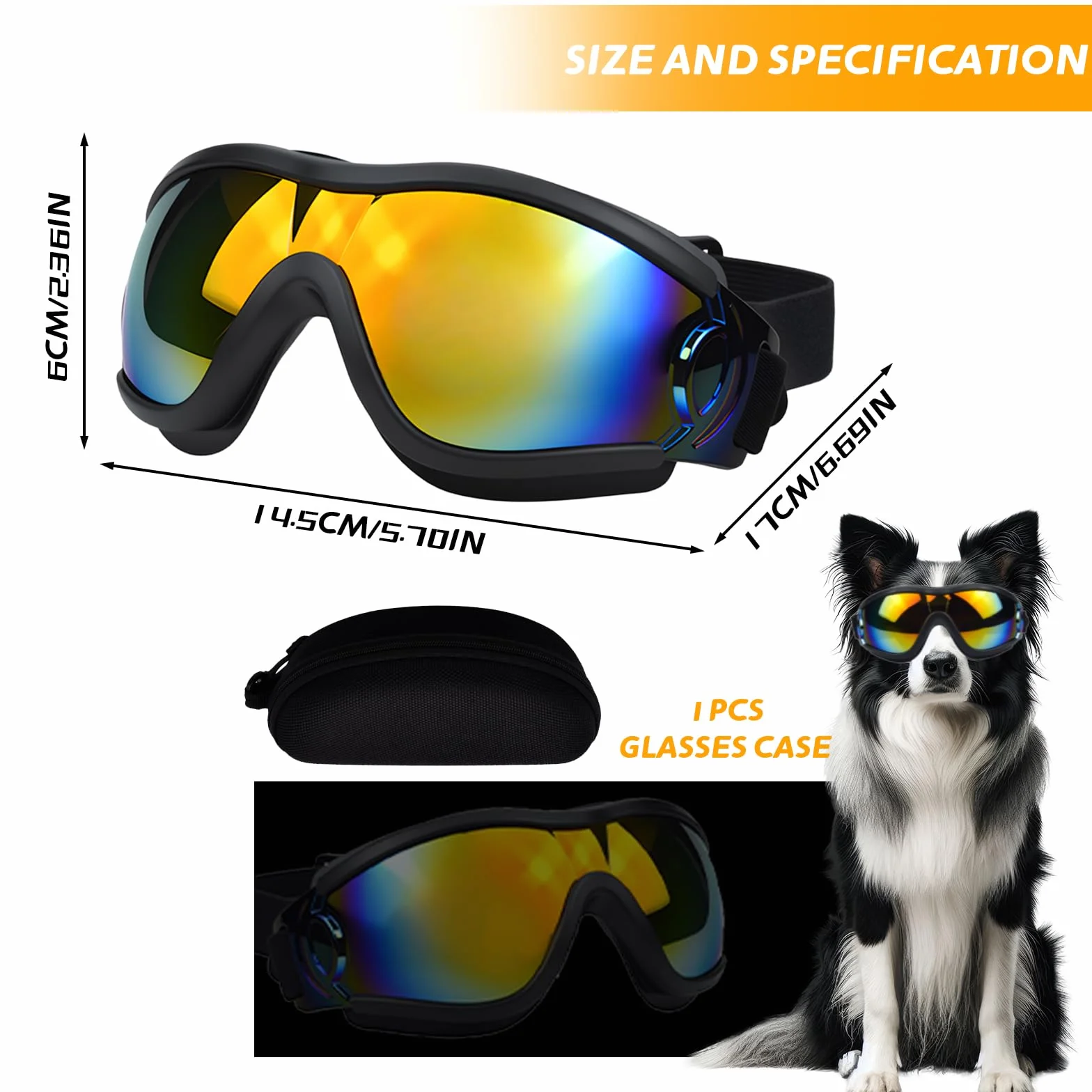Lunettes de Soleil pour Chiens Protection UV, Protection des Yeux pour Chiens De Taille Moyenne Et Grande, Coupe-Vent, Sangle Réglable (Black Red)