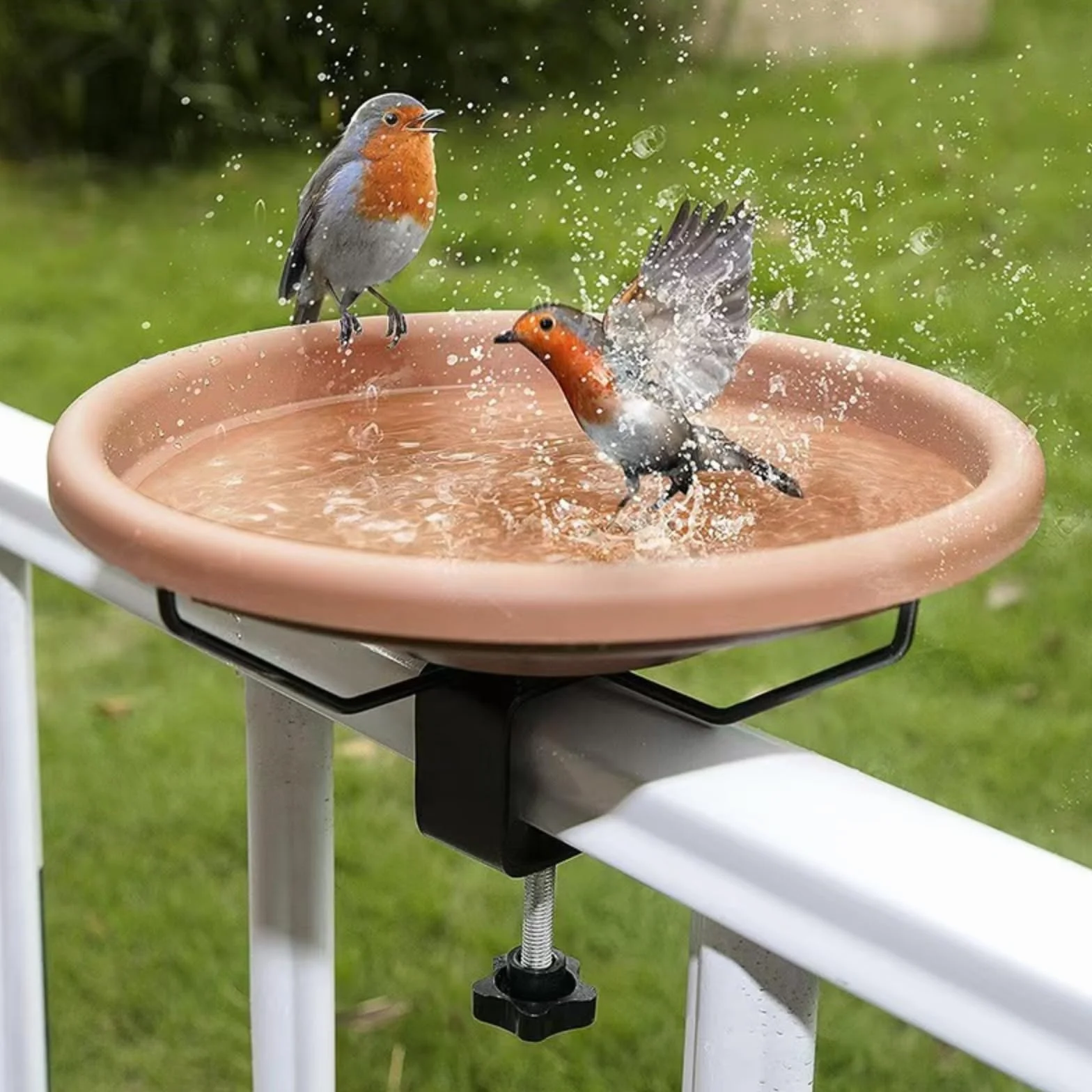Bain d'oiseaux pour balcon et jardin, bol de bain réglable, abreuvoir à oiseaux suspendu résistant au gel pour balustrade de balcon, chauve-souris montée sur le pont, pour balustrades de terrasse