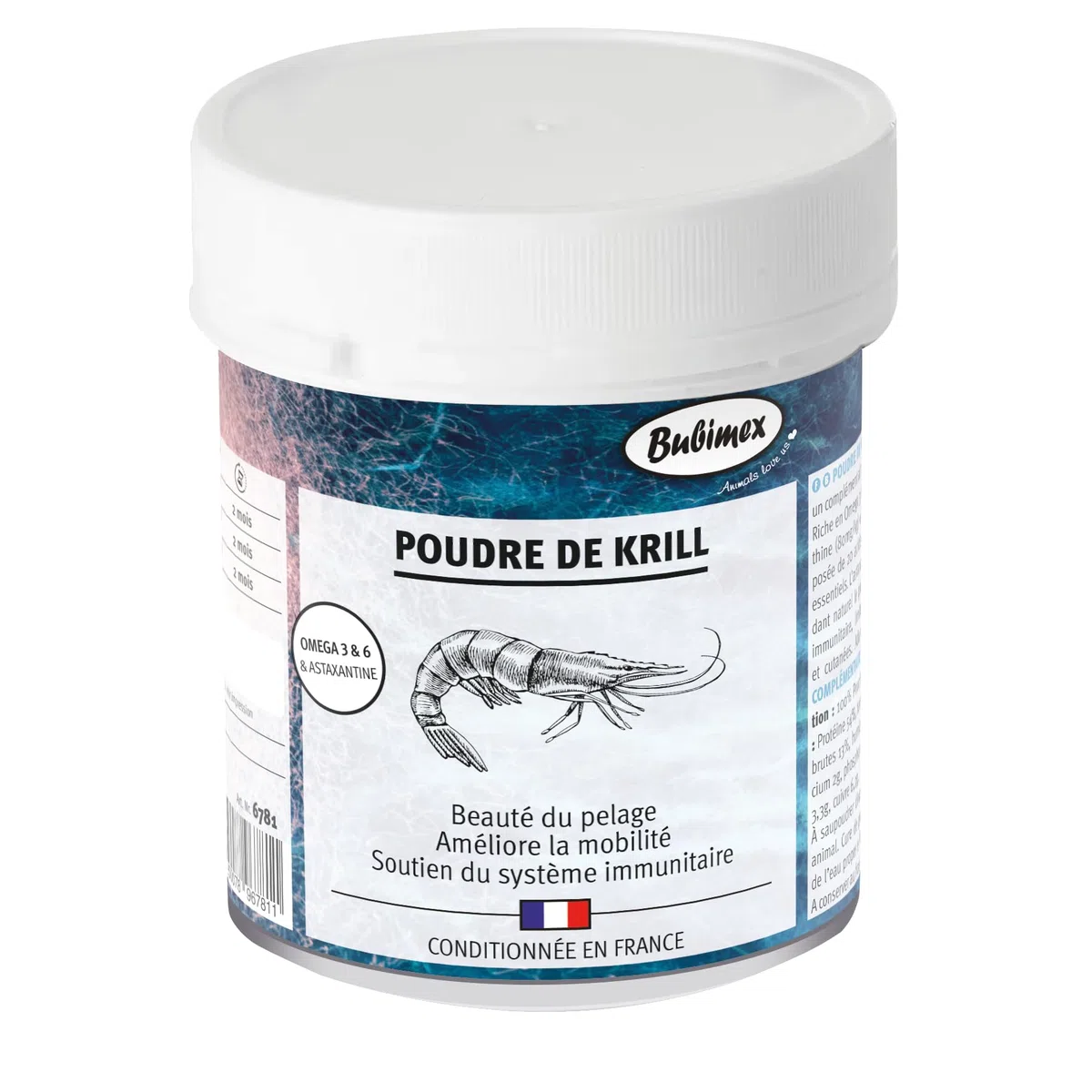 Bubimex - Poudre de Krill - Complément Alimentaire 100% Naturel pour Chiens et Chats - Riche en Oméga 3 et 6 - Astaxantine - Beauté du Pelage, Mobilité et Système Immunitaire - 400g
