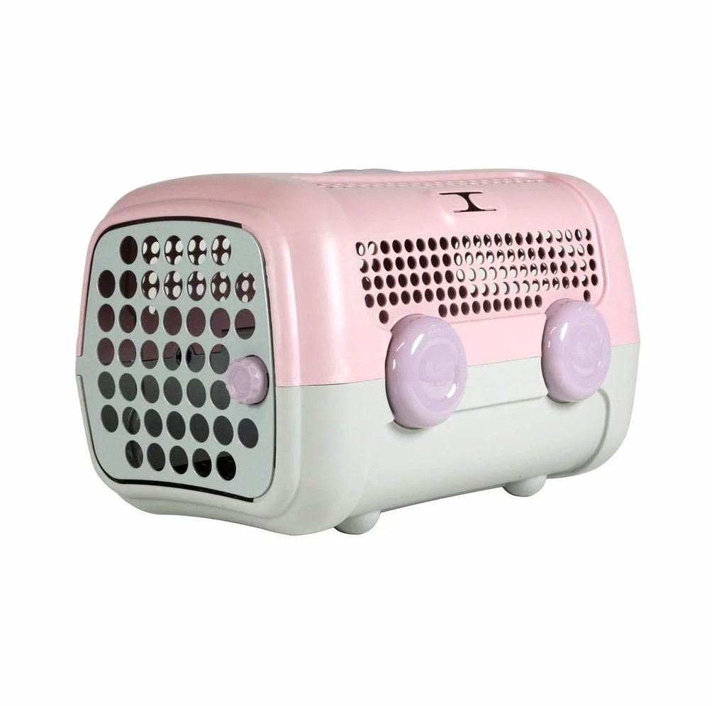 United Pets A.U.T.O. - Cage Rigide pour Chiens et Chats, de Design, Fabriqué en Italie, Rose/Gris, Tapis hygiénique Inclus, 51x37x33, Cage de Voyage