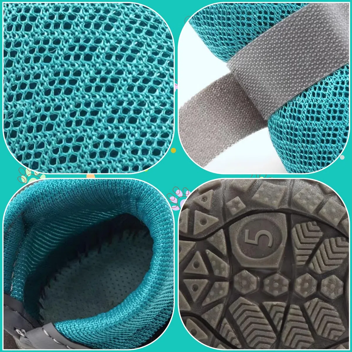 Bottes pour Petits Chiens (4 pcs), Protecteurs de Pattes en Maille Légère pour Chiens XS jusqu'à 12kg, Chaussures Antidérapantes Réglables pour Balades & Pattes Blessées (Bleu)