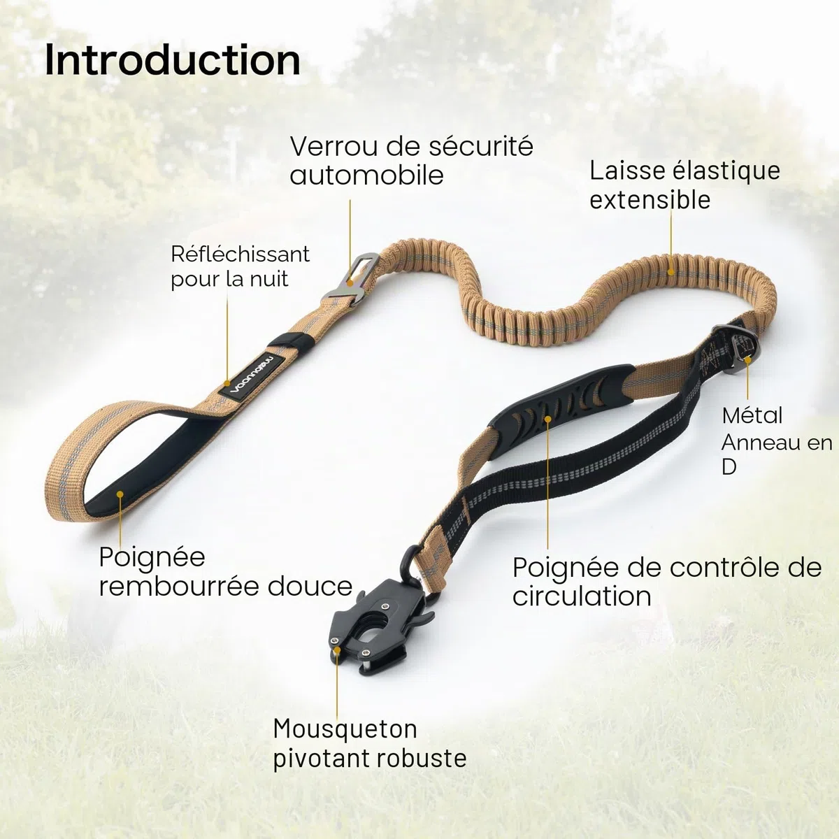 Laisse Tactique Robuste pour Chien avec Mousqueton à dégagement Rapide et Fils hautement réfléchissants, 1,2 à 1,8 m pour Chiens de Taille Moyenne et Grande(Marron et Noir)