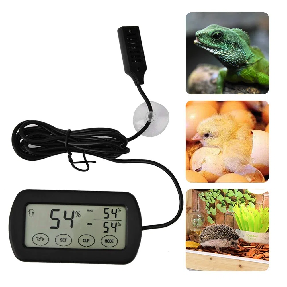 Tnfeeon Thermomètre, hygromètre, Affichage LCD numérique, thermomètre et hygromètre pour incubateur d'oeufs, réservoir de Reptiles, indicateur de température intérieure et d'humidité extérieure