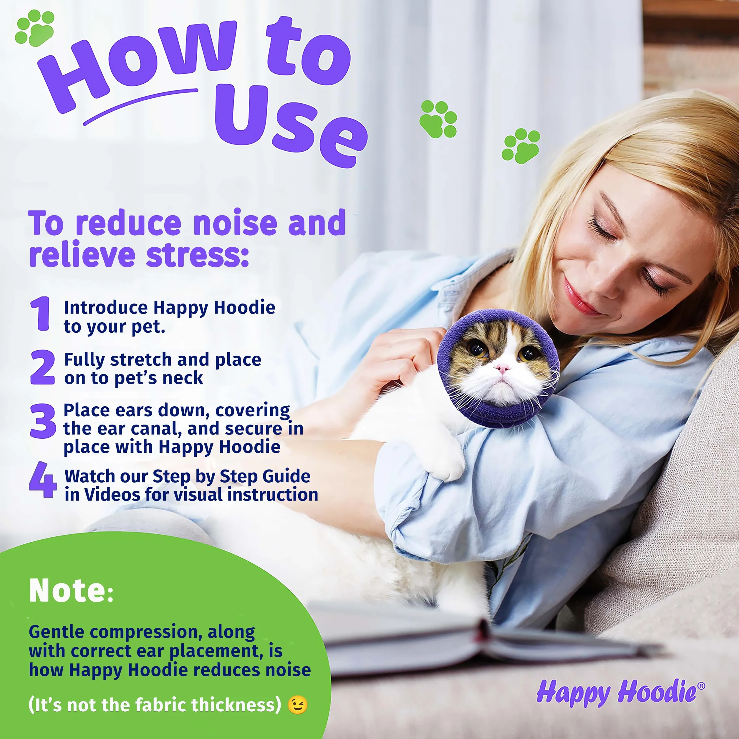 Happy Hoodie - Capuche de toilettage pour Chien - Réduit Le Stress et l'anxiété - Violet - Deux Tailles
