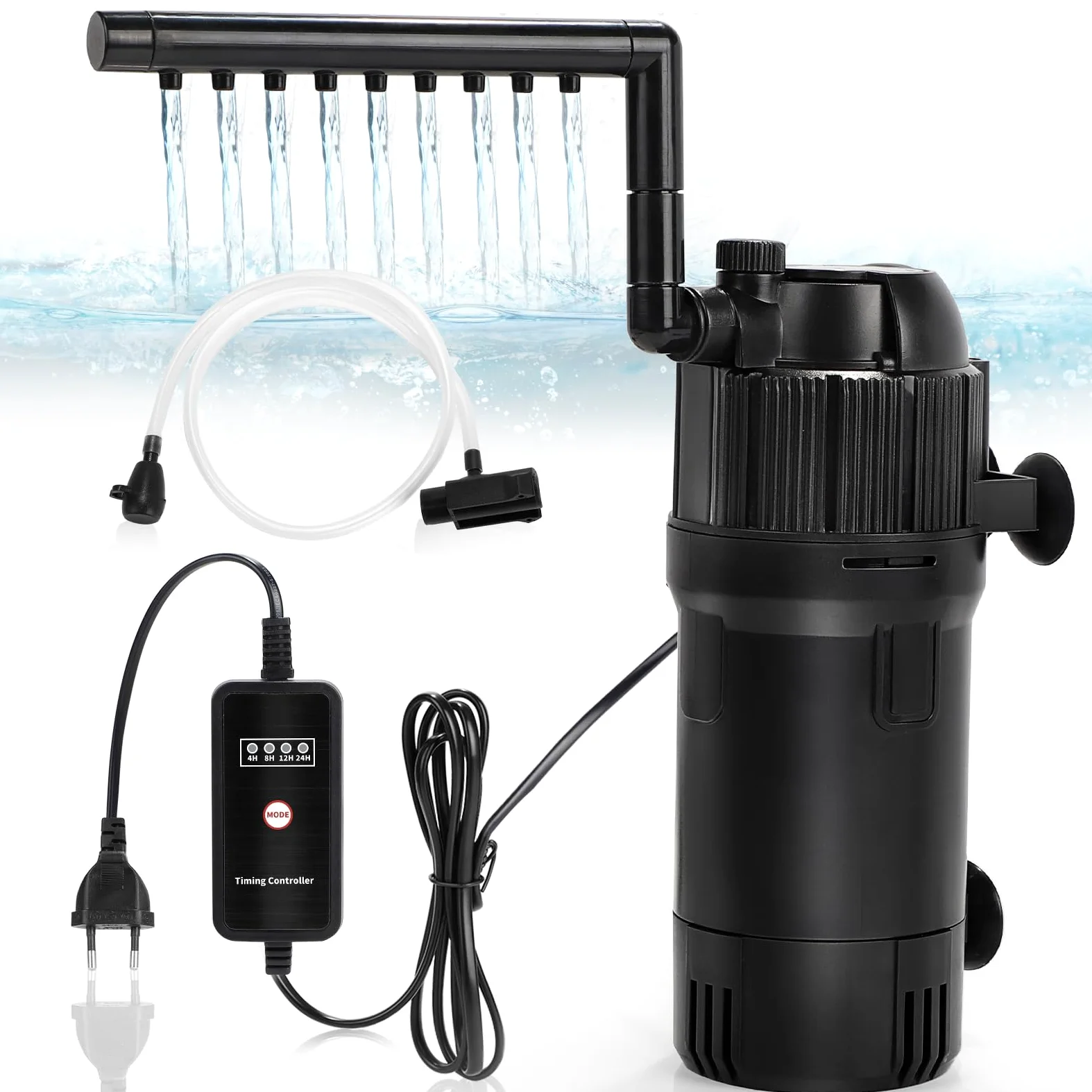 DBREAKS 5 en 1 Filtre Intérieur Aquarium 400 L/h avec 3W UVC Lampe & Minuterie, 4W Filtre Intérieur Réglable, Filtre UV Aquarium pour Réservoir Jusqu’à 40-120L, Pompe Aquariums avec Filtre