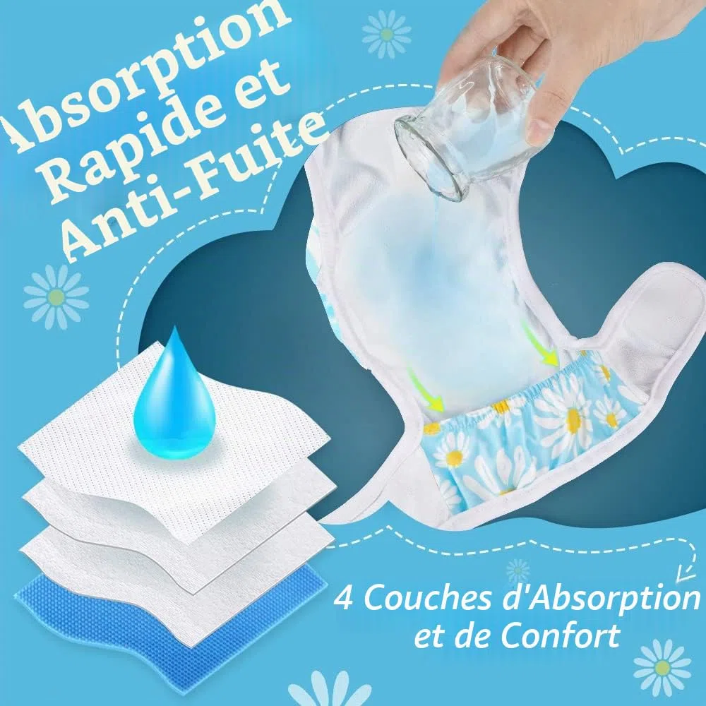 SlowTon Couche de Chien Lavable, 3 Pièces Sans Fuite, Confortable et Réutilisable, Avec Boucle Réglable, Pour Femelle, Miction Irritante à Haute Température