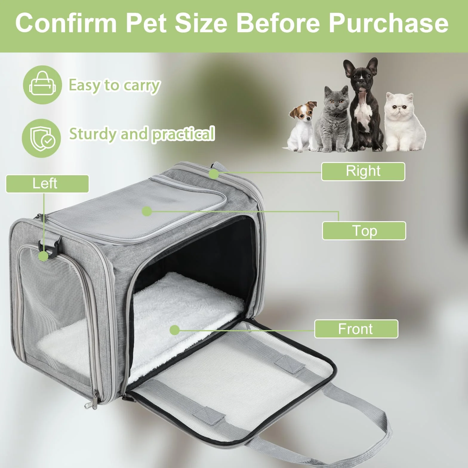 Sac Transport Chat Pliable – Cage Chat Respirante – Caisse de Transport Chat Léger pour Voyages/Voiture (Gris)