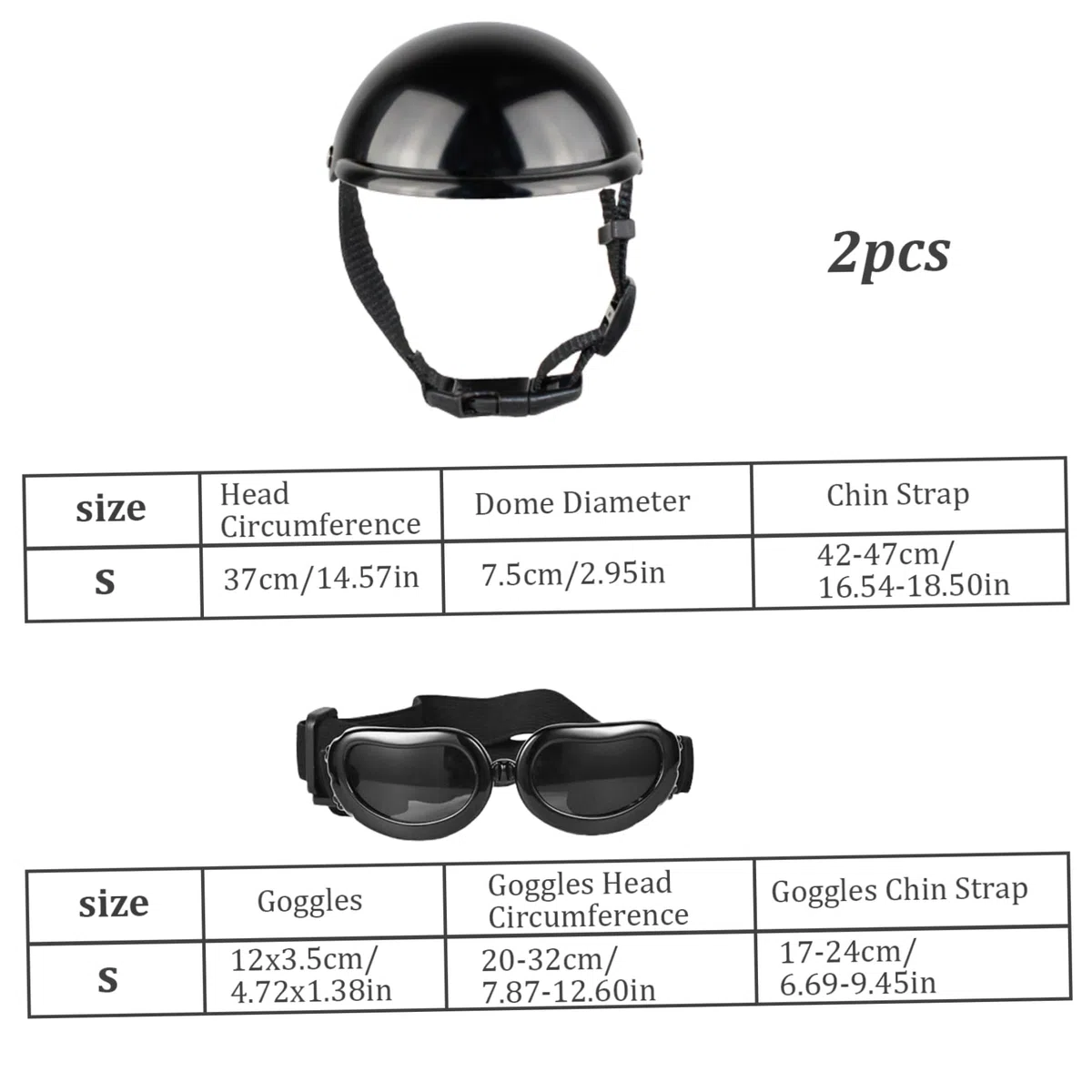 Casque pour Chien, Casque et Lunettes pour Chien 2 pièces/Ensemble dôme de mentonnière réglable avec Trou d'oreille Coupe-Vent Lunettes décoratives élégantes Fournitures pour Animaux de Compagnie