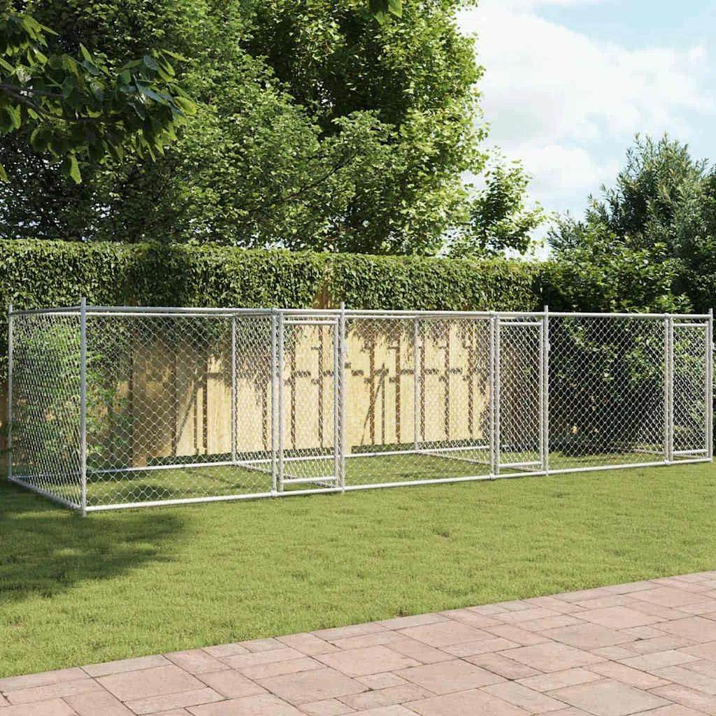 vidaXL Cage pour Chien avec Portes, Chenil pour Chien, Maison pour Chien, Niche de Jardin Terrasse, Gris 6x2x1,5 m Acier Galvanisé
