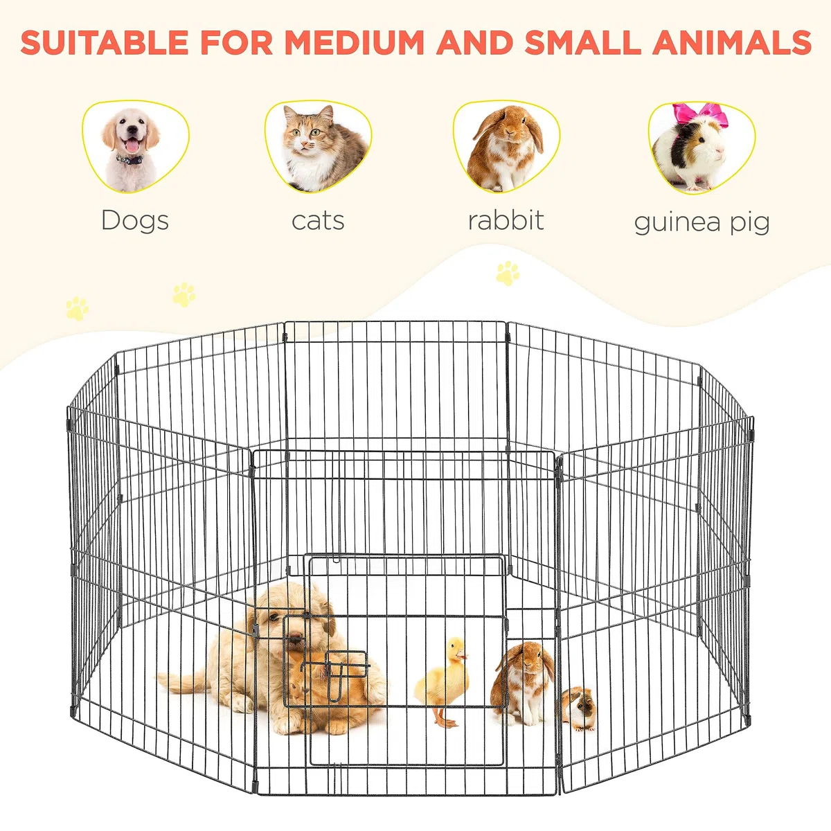 Yaheetech Parc pour Chien 8 Panneaux Cage pour Chiens Enclos Pliant Clôture Grille Chenil pour Chien en Métal Extérieur Interieur 61 x 52cm
