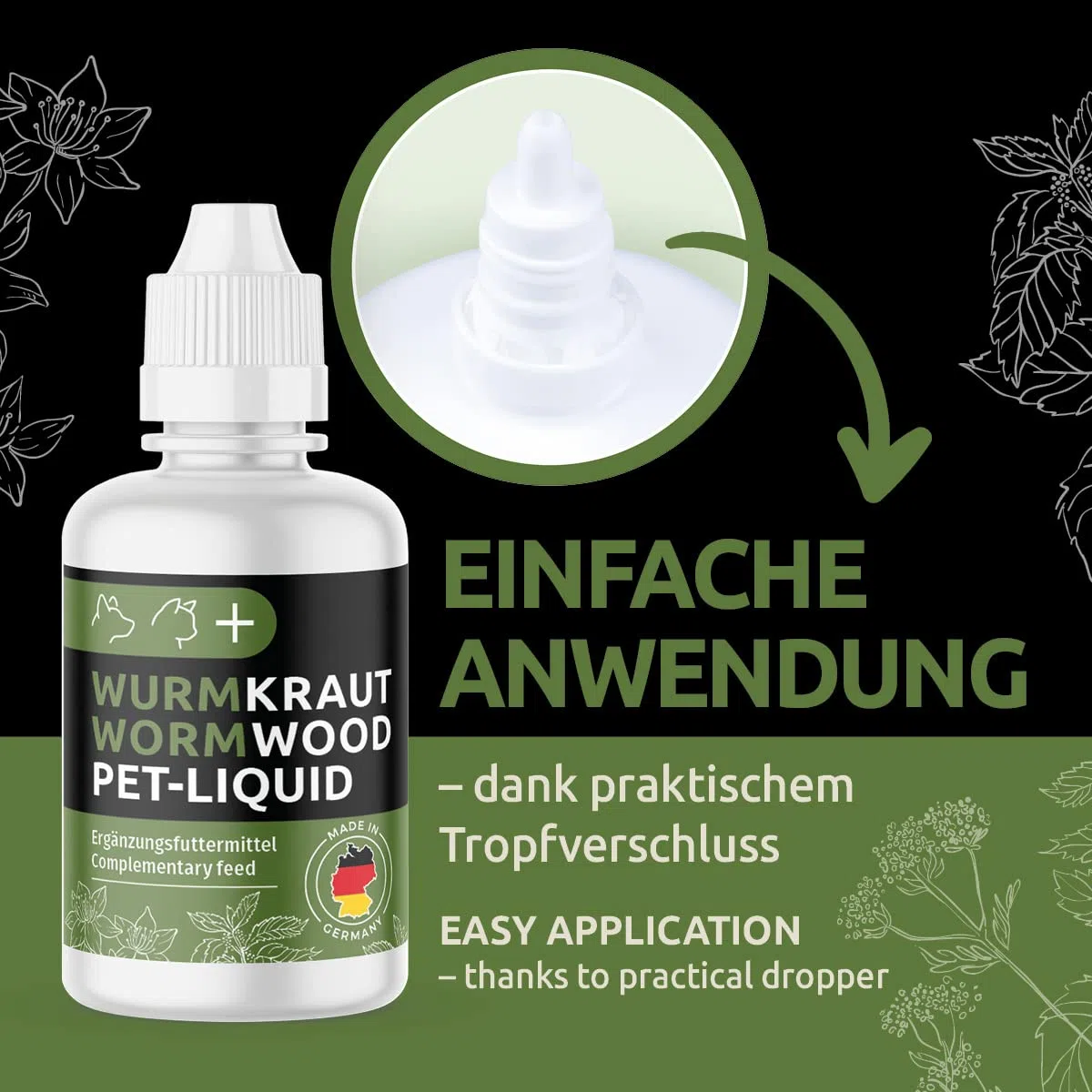 GreenPet Liquide Anti-vers pour Animaux domestiques 50ml – Avant, chez et après l'infestation de vers – Chiens, Chats, volailles, Oiseaux, Lapins & Animaux domestiques, sans Produits Chimiques