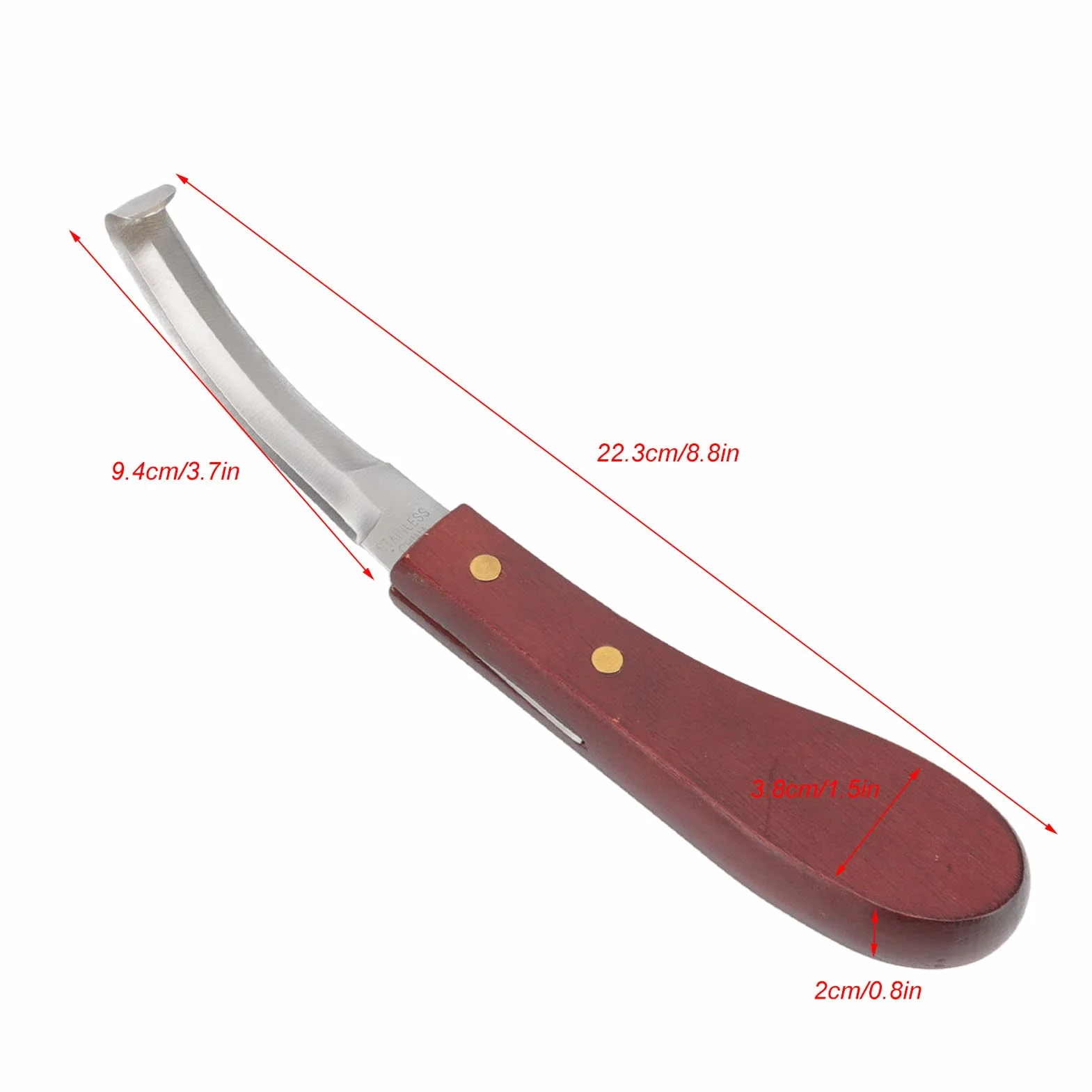 Outil de Coupe de Sabot pour Cheval, Couteau à Sabot en Acier Inoxydable Manche en Bois de Caoutchouc, Couteau à Sabot Double Tranchant Lame Double Face Main Droite
