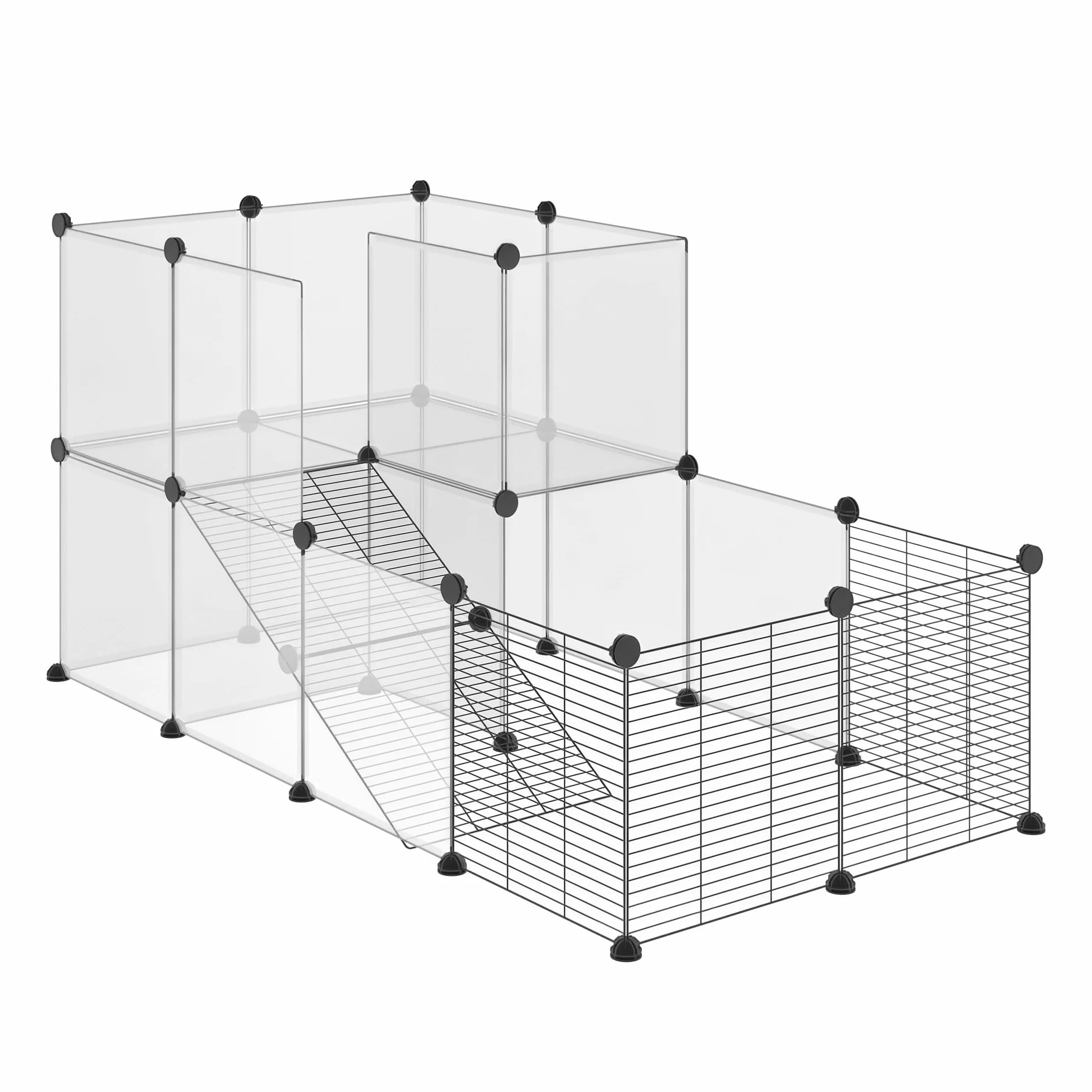 PawHut Enclos pour Petits Animaux Design DIY Cage modulable pour Cochon d'Inde Lapin Chinchillas Petits Animaux domestiques 27 Panneaux Noir