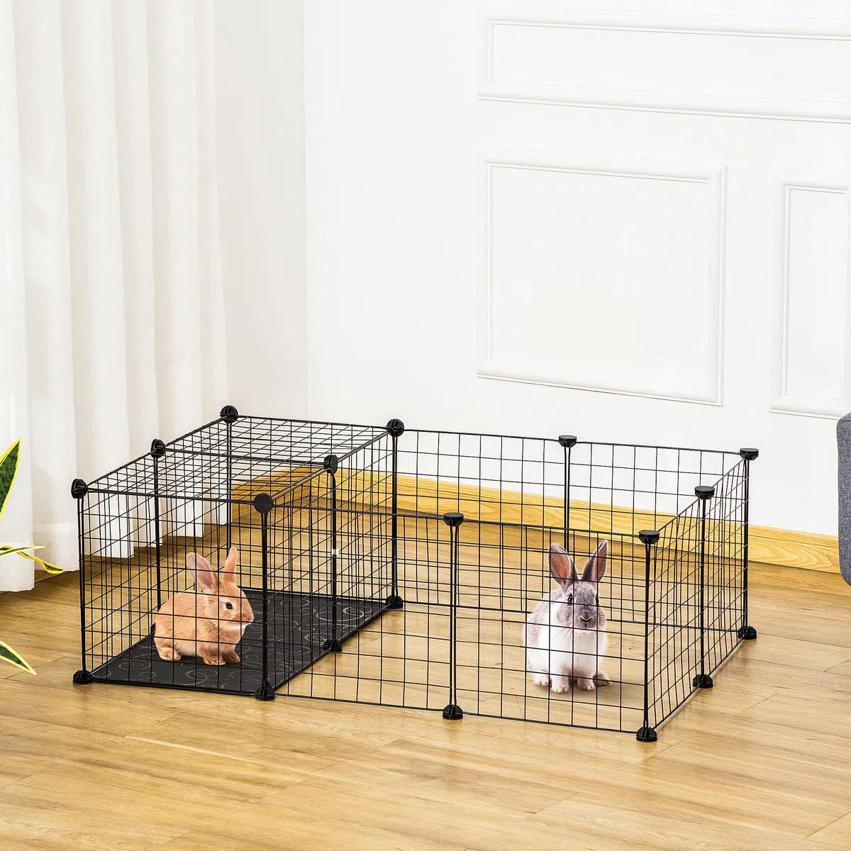 PawHut Enclos pour Petits Animaux Parc pour Lapins, cochons d'Inde et rongeurs clôture pour Animaux domestiques modulable, Noir