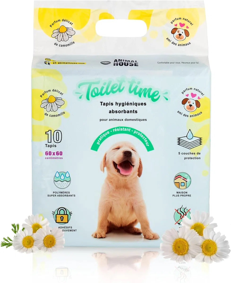 Animal House - 40PCS Tapis Hygiéniques Absorbants Camomille - Haute Absorption - sans Poussière - Retient Les Odeurs - Protège la Maison - (60x60 cm 40), Blanc/Bleu