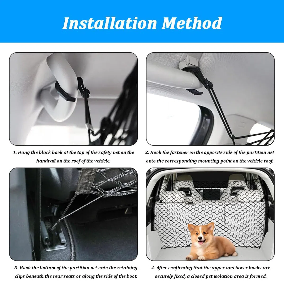 Filet de Protection Chien Voiture, pour Ford Ranger 2020 2021 2022 2023 2024 2025 2026 Grille de Séparation Bagage Barrière de Sécurité Élastique Double Couche