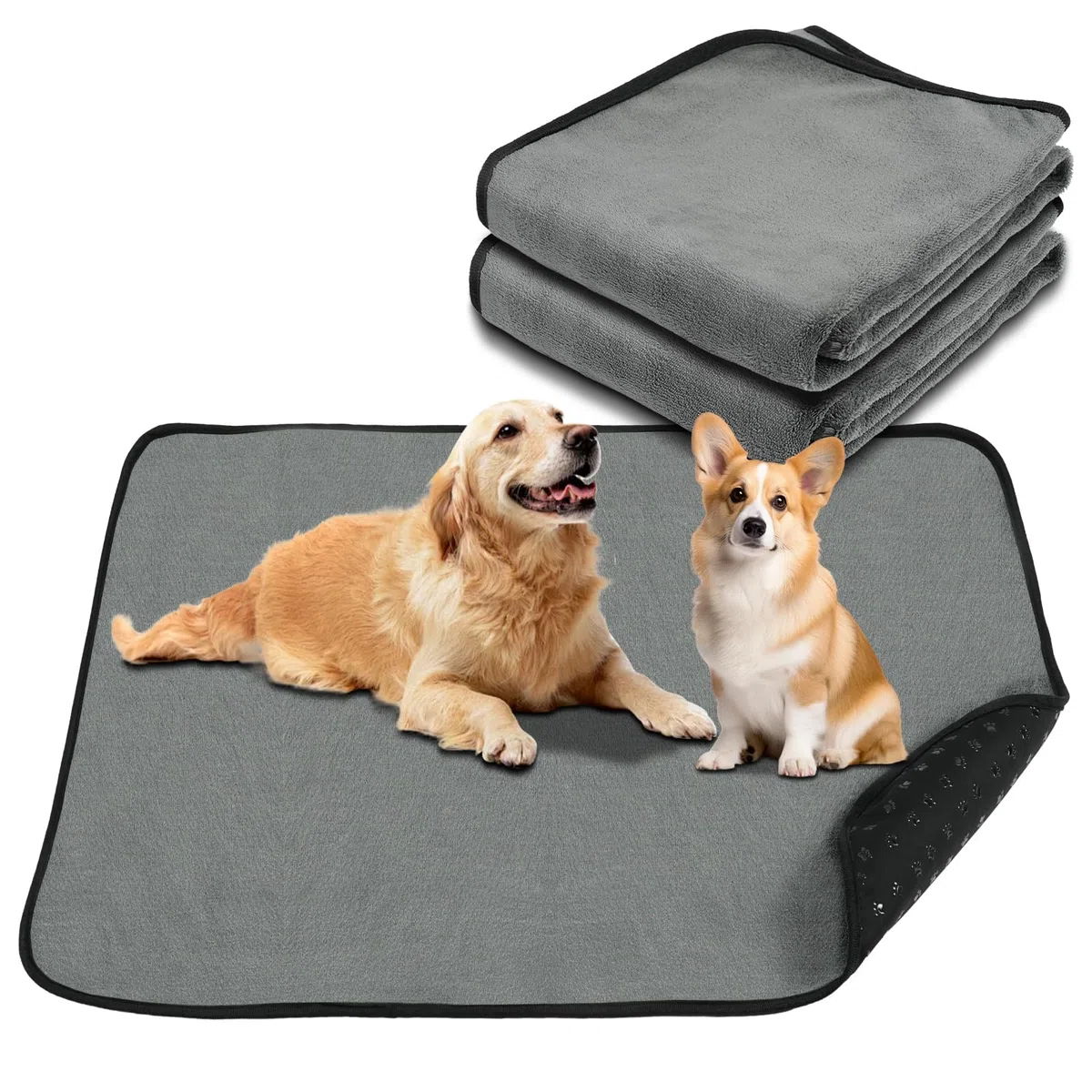 2 Tapis Éducateur pour Chien Lavable Réutilisable, 70×100cm Alaise pour Chien Lavables, Tapis de Propreté Chiot Réutilisable, Ultra Absorbants, Antidérapant Chiens, Chats, Cobaye Lapins, Gris