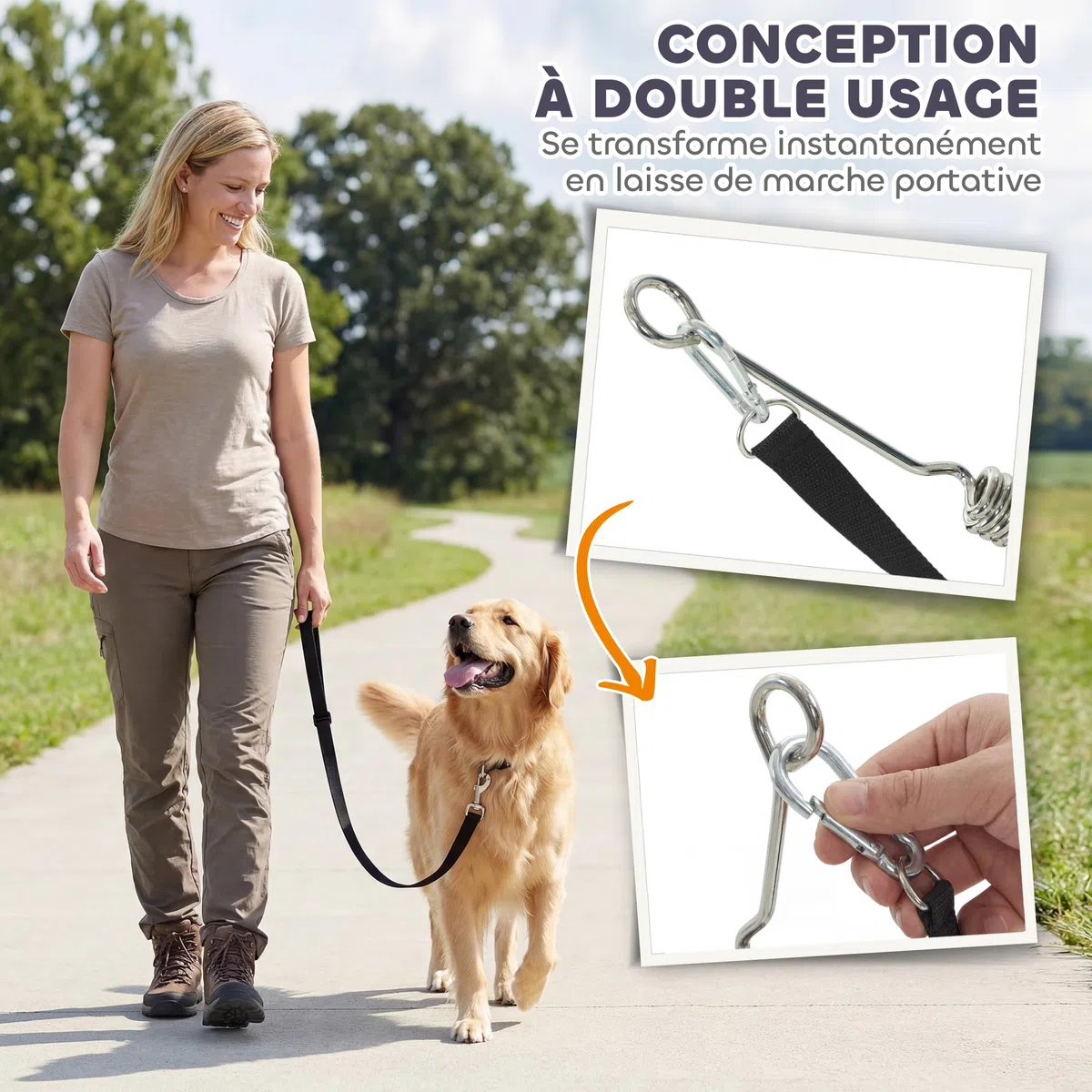 PawHut Laisse de Vélo pour Chien 180 cm en INOX, Fixation Rapide, Ressort Amortisseur, Sangle Ajustable, Vélo pour Chien Mains Libres, Laisse d'exercice pour Entraînement Jogging Cyclisme, Argent