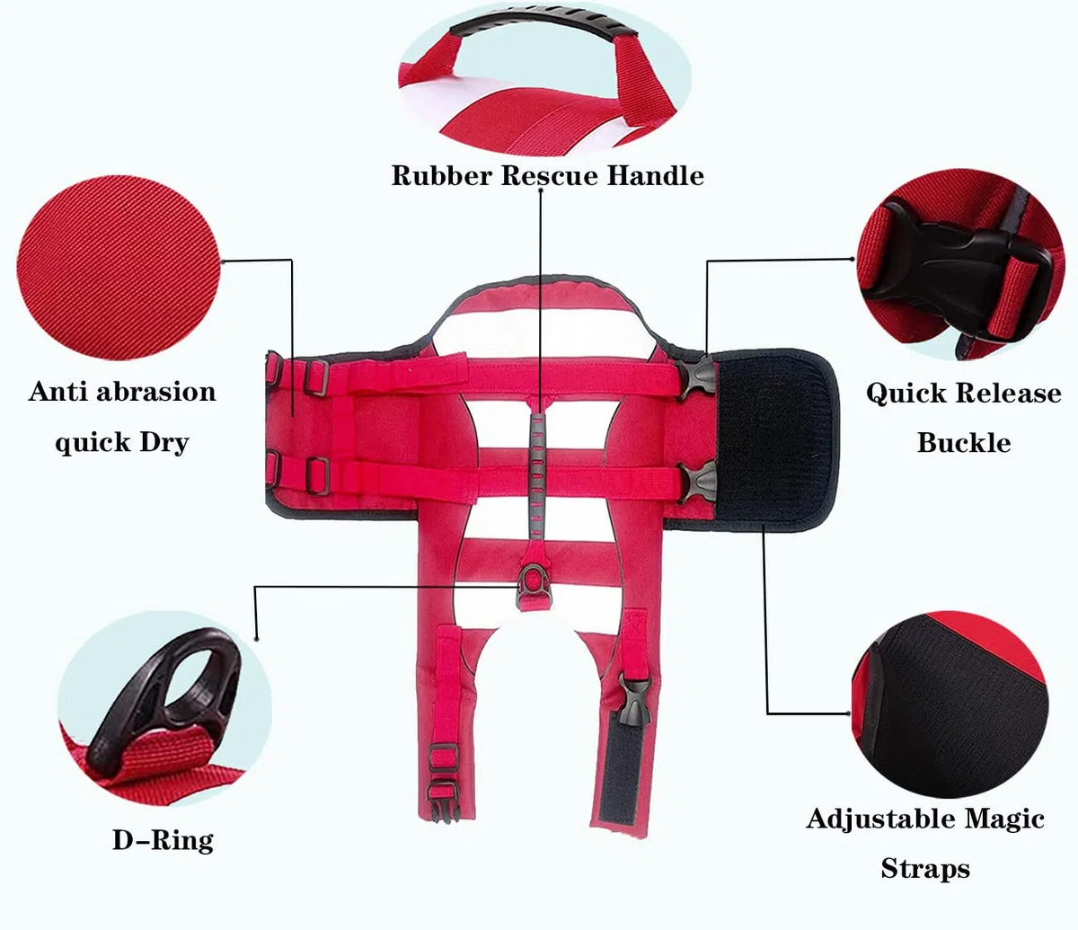 Gilets de Sauvetage pour Chiens Gilet de Flottaison Animaux Réglable,Gilets de Flottaison pour Animal de Compagnie avec Souple Poignée Pet Life Jacket(Rouge,L)
