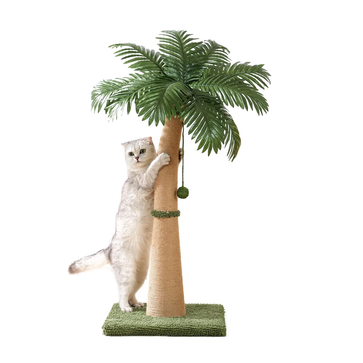Arbre à chat de 102 cm de haut, arbre à chat avec design courbé, griffoir avec 3 balles interactives, corde de sisal naturel pour arbre à chat pour chats d'intérieur adultes et chatons, combinable