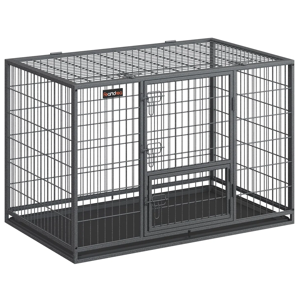 Feandrea Cage pour Chien Lourd, 122 x 74,5 x 80,5 cm, pour Chiens Moyens et Grands, Double Porte Amovible, XXL, Gris PPD003G01