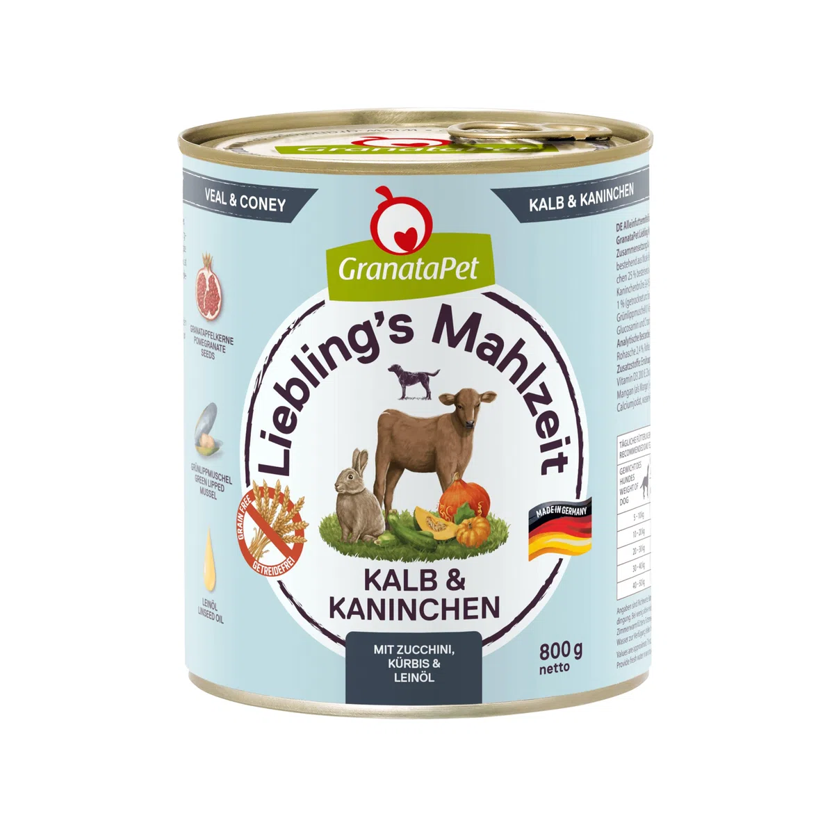 GranataPet Liebling's Repas Veau et Lapin - Nourriture Humide pour Chien - sans céréales et sans Sucre - Aliment Complet - 6 x 800 g
