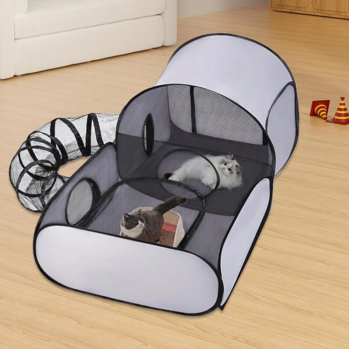 Parc D'extérieur pour Chat Enclos D'extérieur pour Chats D'intérieur Tente avec Sac De Rangement Tentes Portables pour L'extérieur Parc pour Chat Fermé avec Tunnel pour Chats, Lapins, Chiots