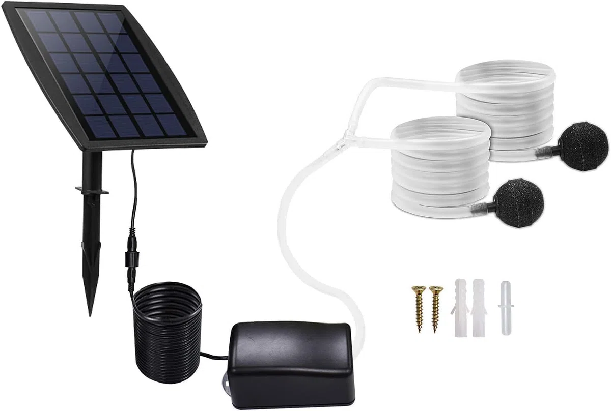 Pompe à oxygène solaire - 2,5 W - 6 V - 3 modes de fonctionnement - Pompe à oxygène solaire avec batterie de 2200 mAh - Silencieux et réglable - Pompe à air d'aquarium - Pompe à oxygène pour étang,