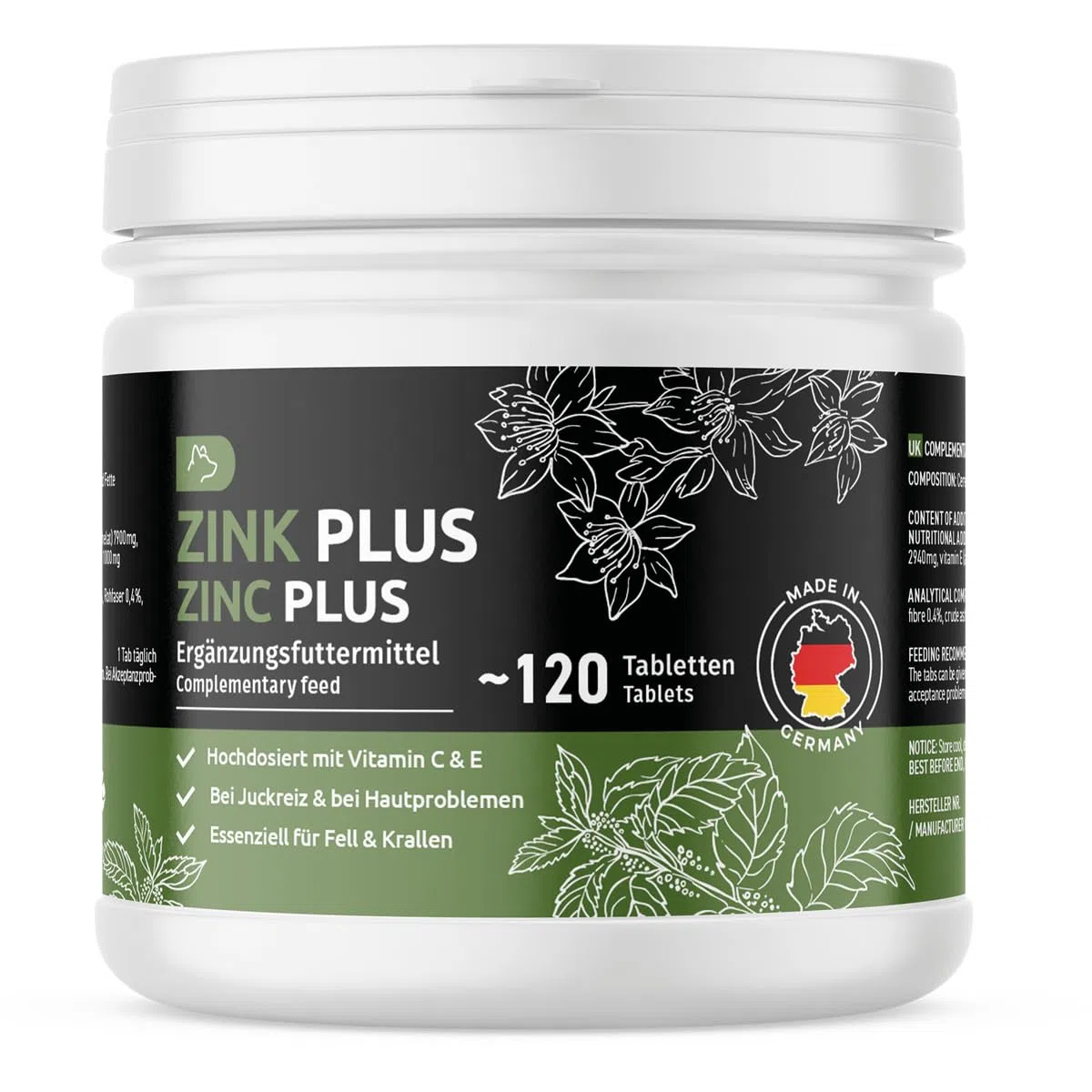 GreenPet Le Zinc pour Les Chiens 120 Tablets - Zinc Tablets Plus avec vitamines pour Peau sèche, Chien Qui démange, Perte de Poils, renforcement du système immunitaire, Changement de Pelage
