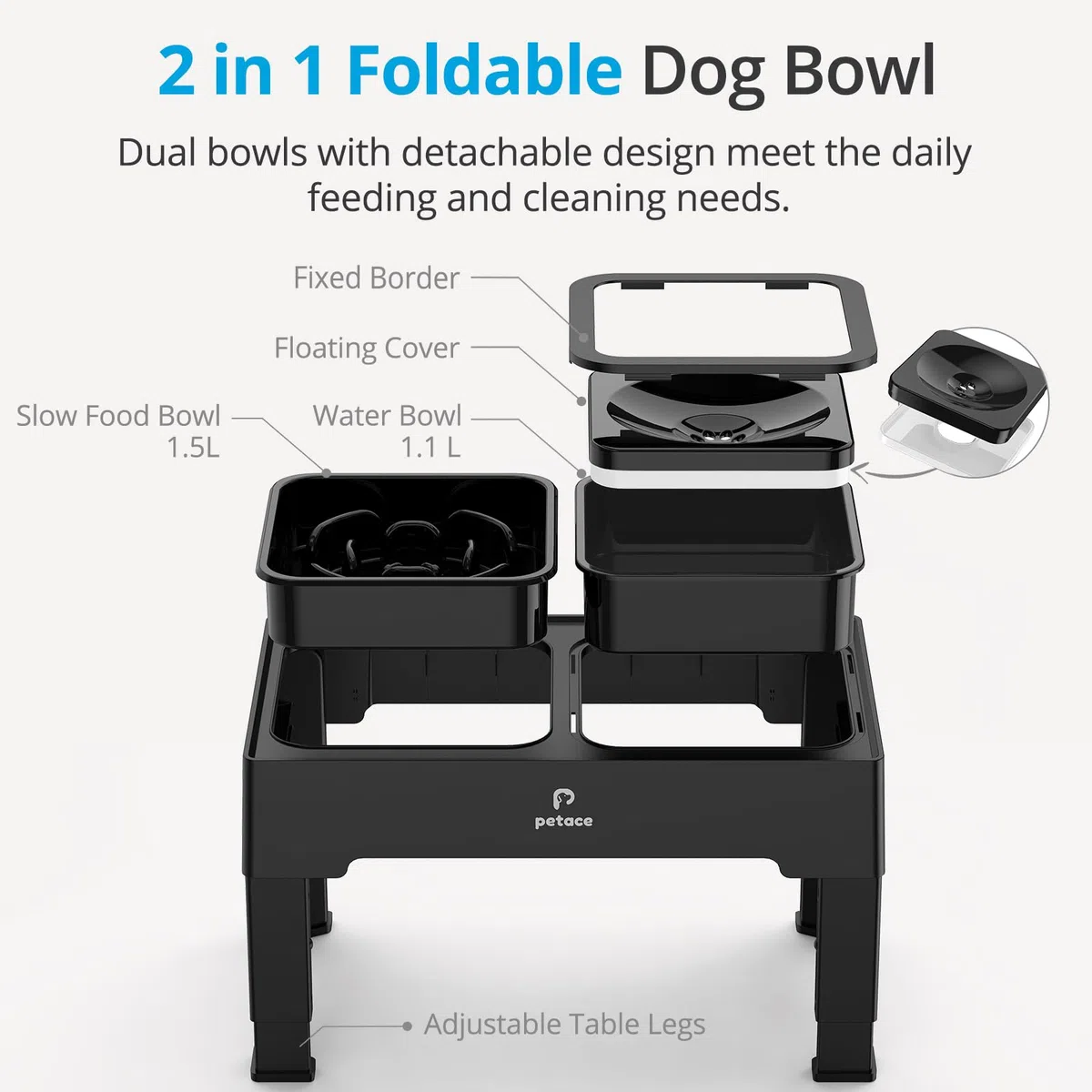 Gamelles Surélevées de 4 Hauteurs Ajustables, Support avec Gamelle Anti-Glouton et Gamelle Eau Anti-Éclaboussure pour Chien de Taille Moyenne et Grande