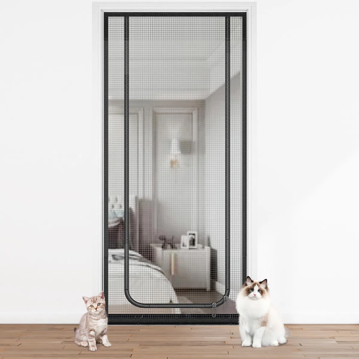 Moustiquaire de Porte pour Chat, Porte Grillagée pour Chiens, Chats, Moustiques, Porte moustiquaire Robuste pour Salon/Cuisine/Coucher, Grille pour chat avec Fermeture Eclair sans s'échapper (80*200)